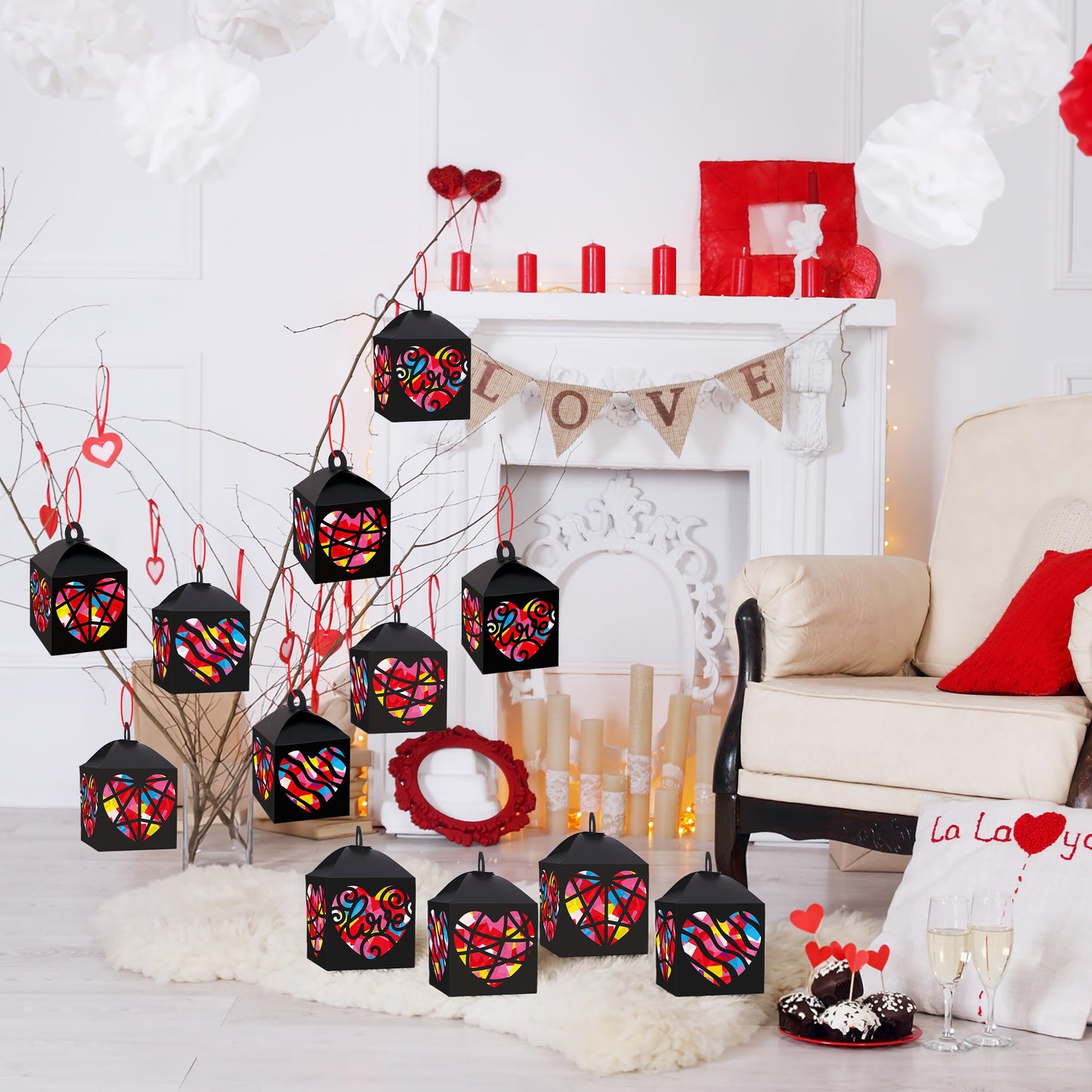 Renbuzhu 17PCS Valentines Day Craft Kit – DIY Heart Lanterns for Classrooms & Family Fun