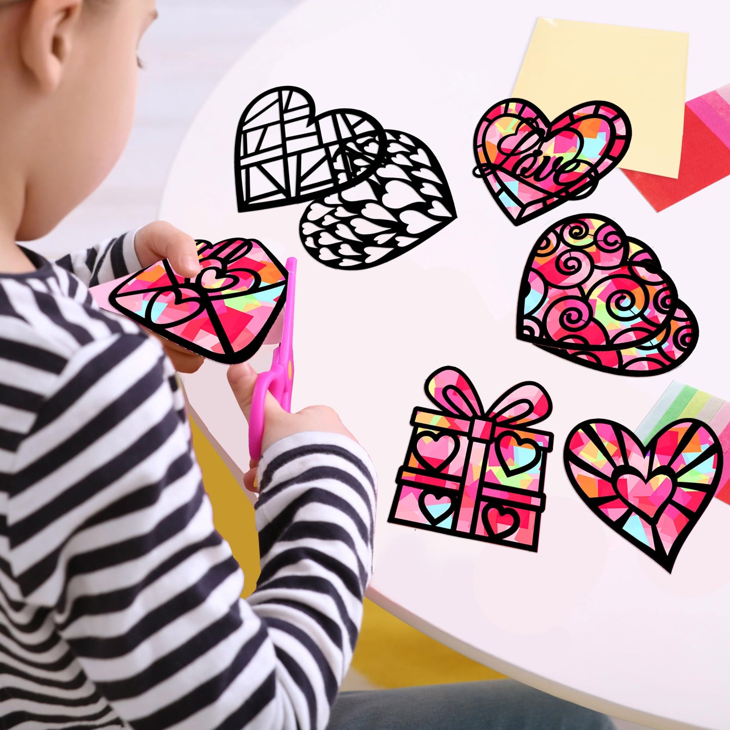 Renbuzhu 40PCS Valentines Day Crafts: Paper Heart Suncatchers & Window DIY Kit