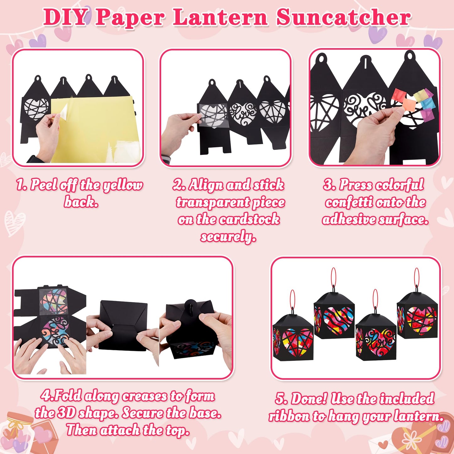 Renbuzhu 17PCS Valentines Day Craft Kit – DIY Heart Lanterns for Classrooms & Family Fun
