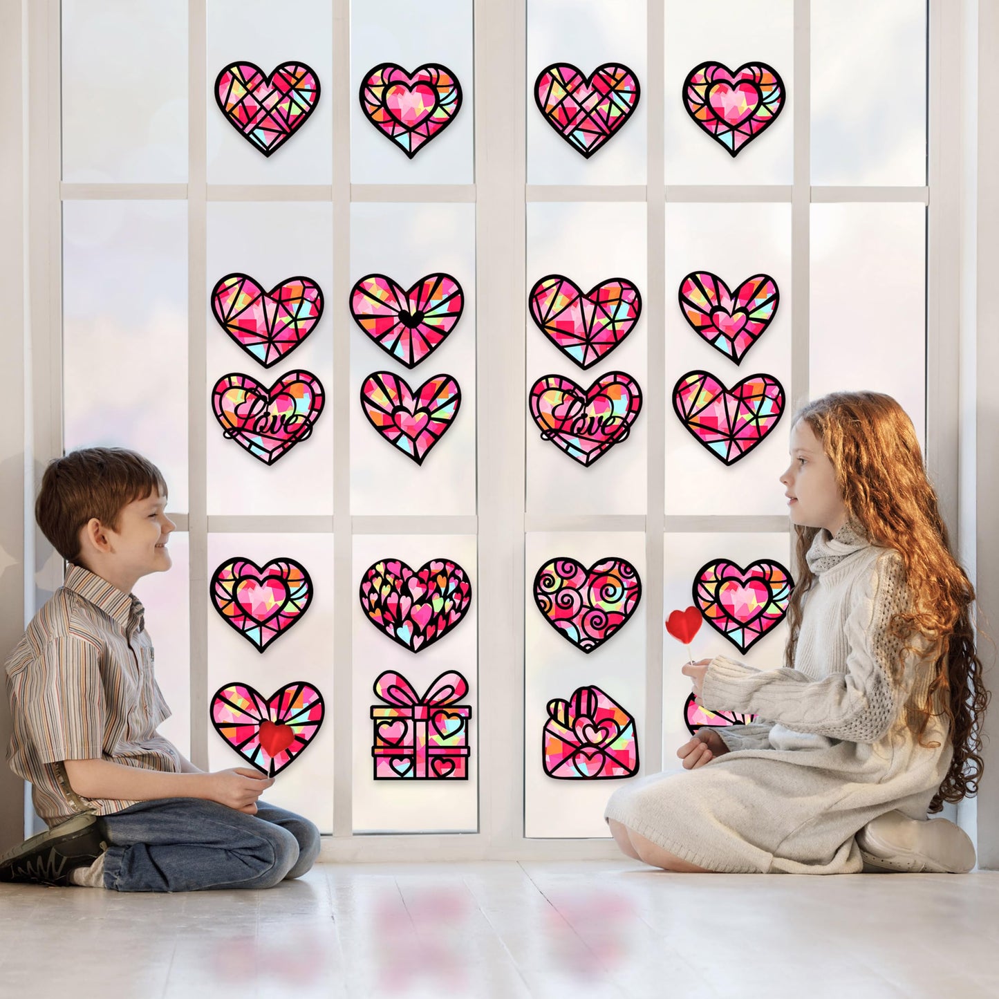 Renbuzhu 40PCS Valentines Day Crafts: Paper Heart Suncatchers & Window DIY Kit