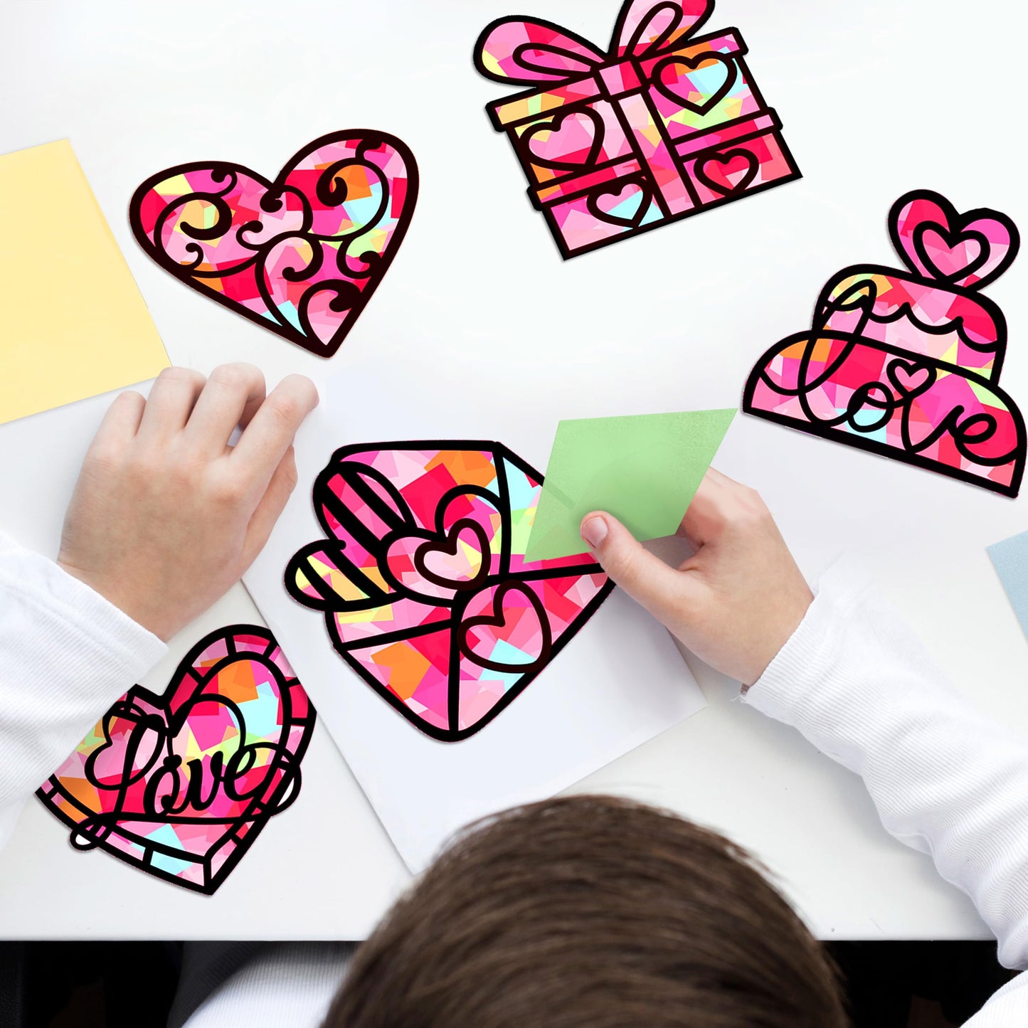 Renbuzhu 40PCS Valentines Day Crafts: Paper Heart Suncatchers & Window DIY Kit