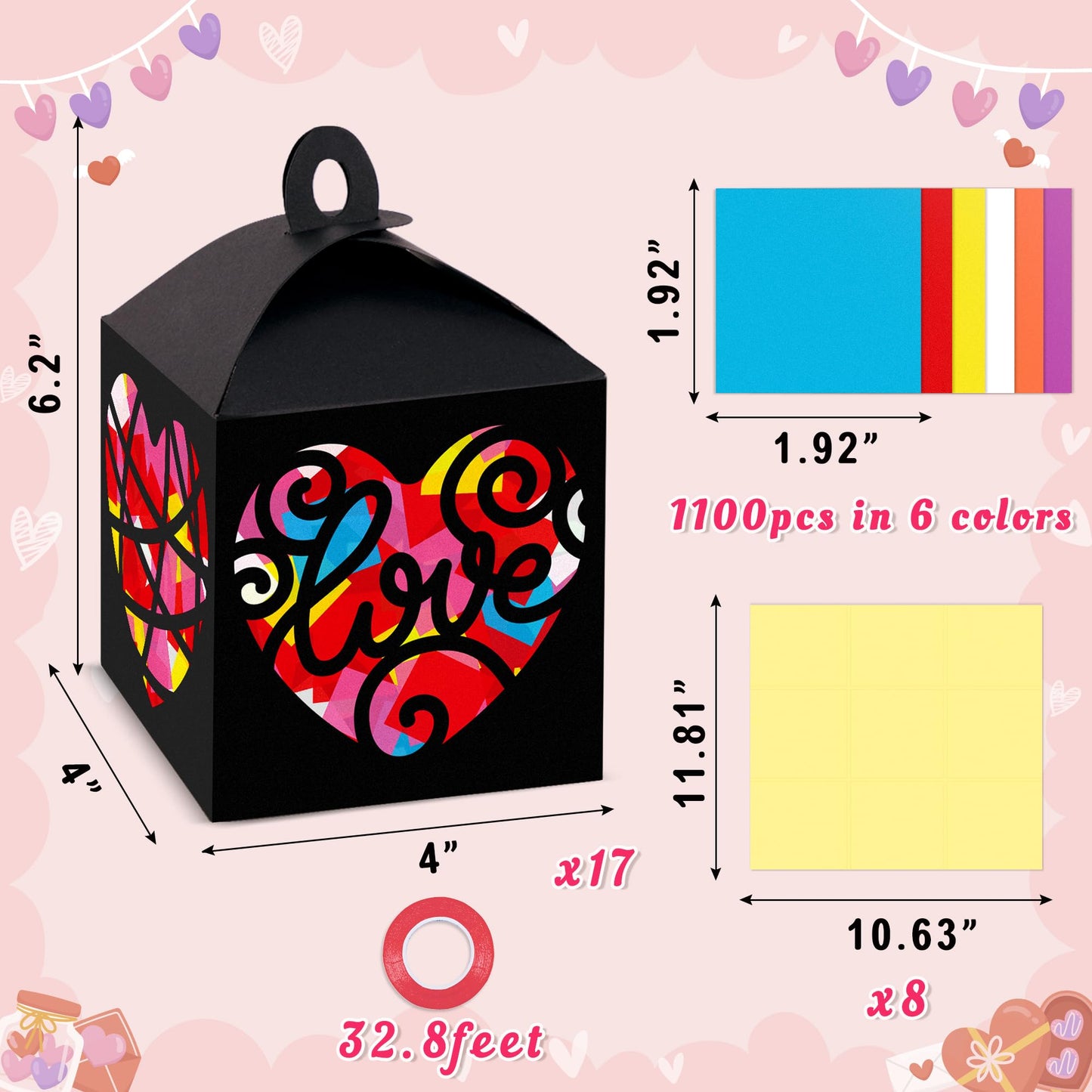 Renbuzhu 17PCS Valentines Day Craft Kit – DIY Heart Lanterns for Classrooms & Family Fun