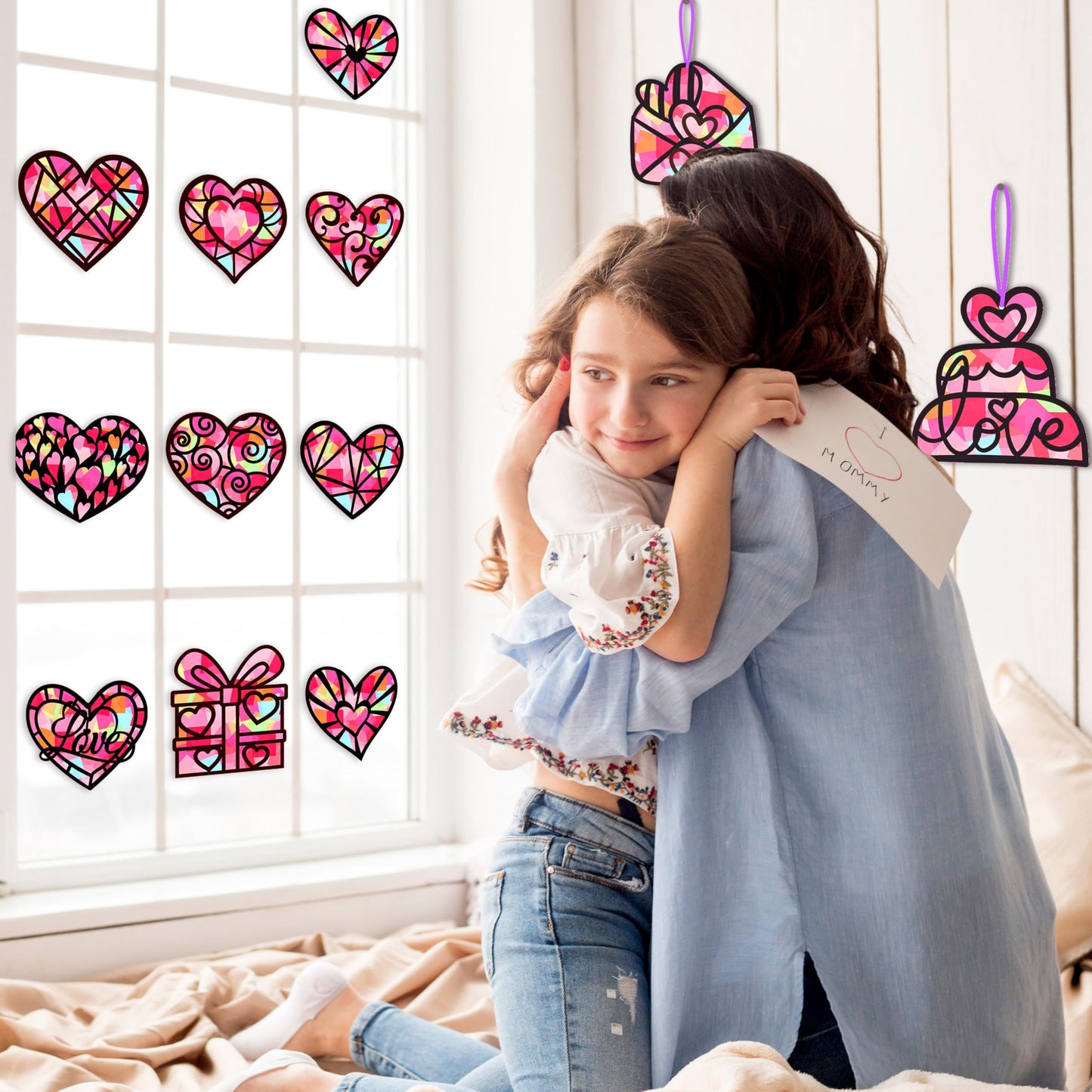 Renbuzhu 40PCS Valentines Day Crafts: Paper Heart Suncatchers & Window DIY Kit