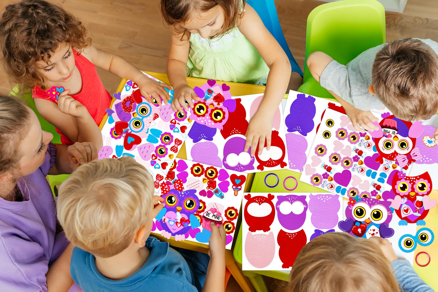 Renbuzhu 30-Set Valentines Day Owl Crafts Kit for Kids – DIY Heart Art Gift for Classrooms
