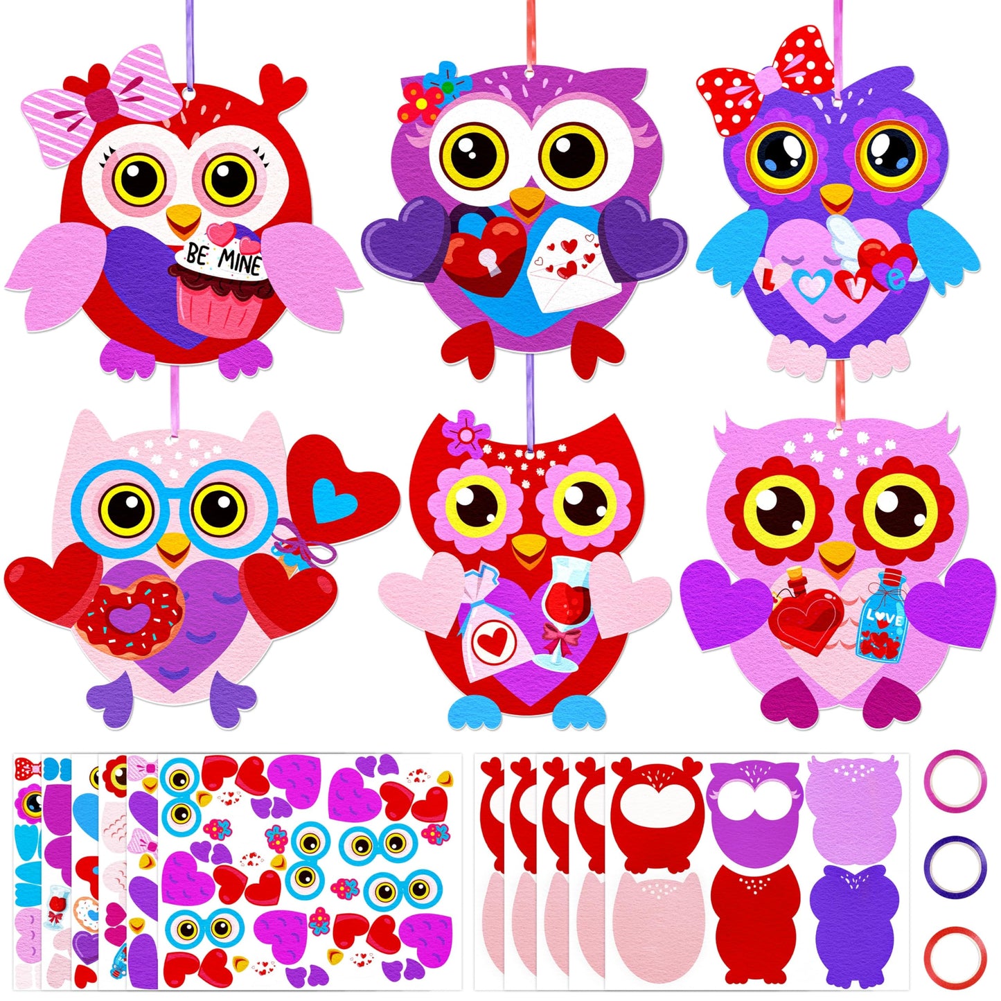 Renbuzhu 30-Set Valentines Day Owl Crafts Kit for Kids – DIY Heart Art Gift for Classrooms