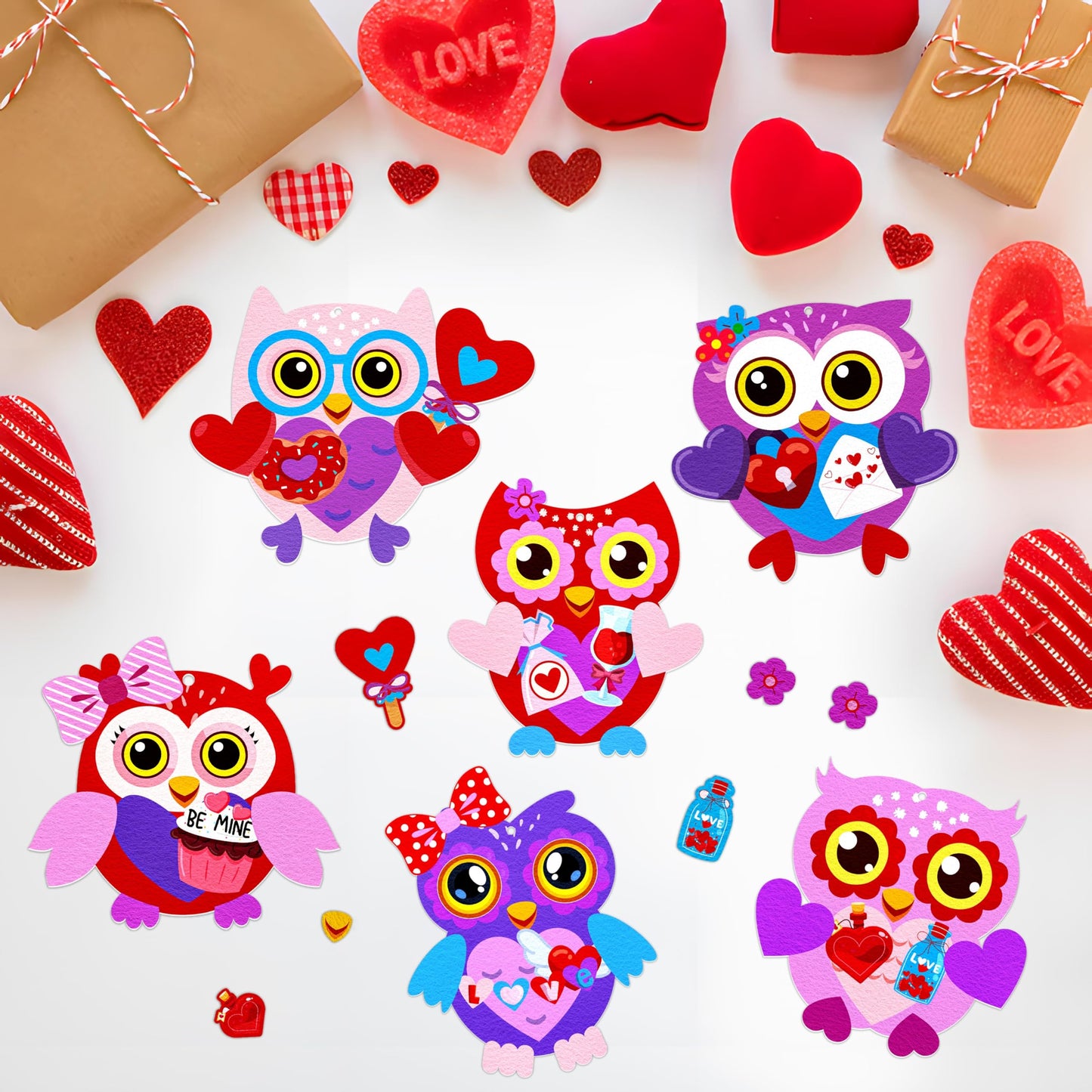 Renbuzhu 30-Set Valentines Day Owl Crafts Kit for Kids – DIY Heart Art Gift for Classrooms