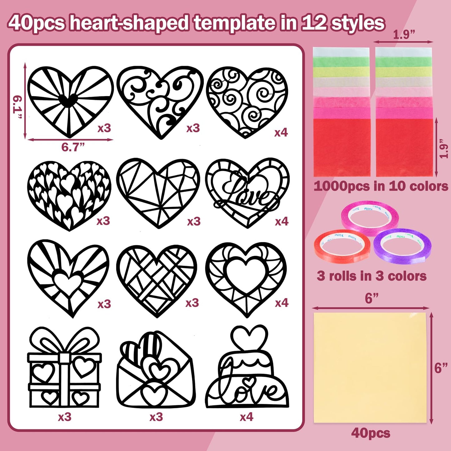 Renbuzhu 40PCS Valentines Day Crafts: Paper Heart Suncatchers & Window DIY Kit
