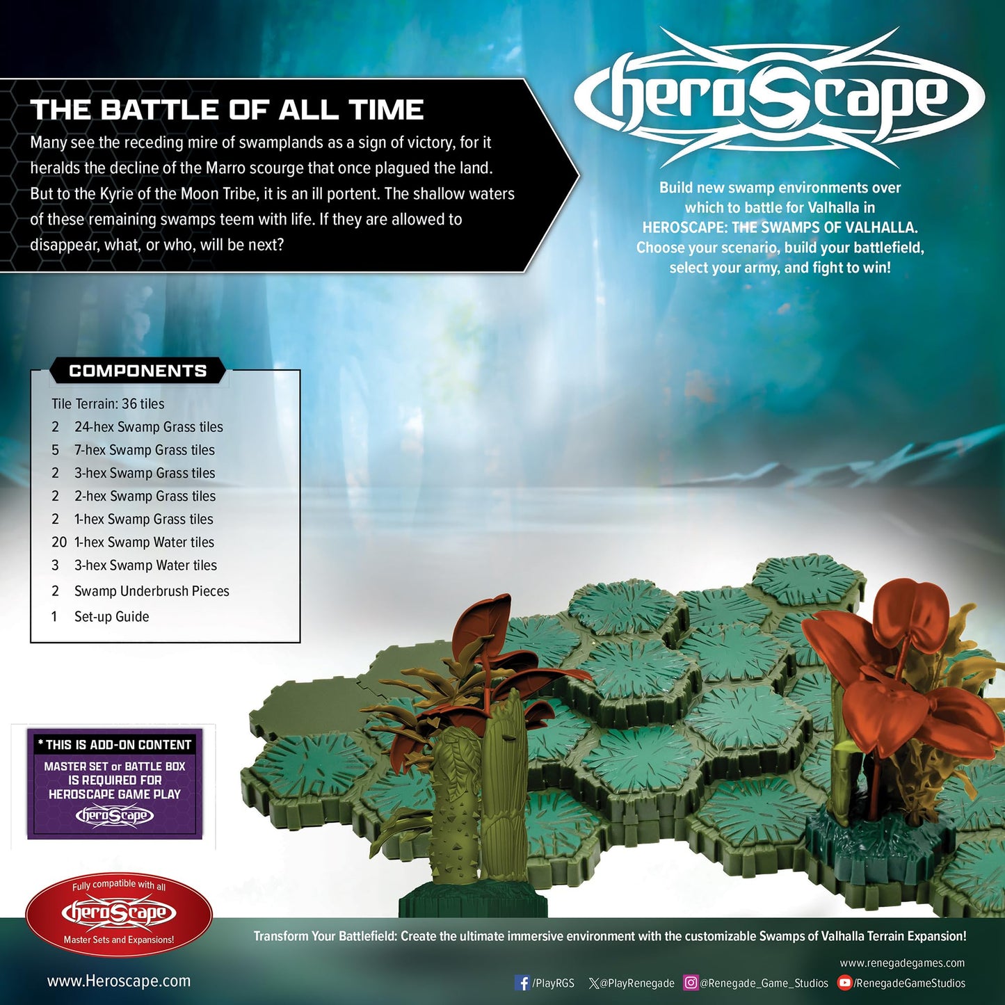 Renegade Game Studios Heroscape: The Swamps of Valhalla Terrain Expansion – 39pc Hex-Tile Set