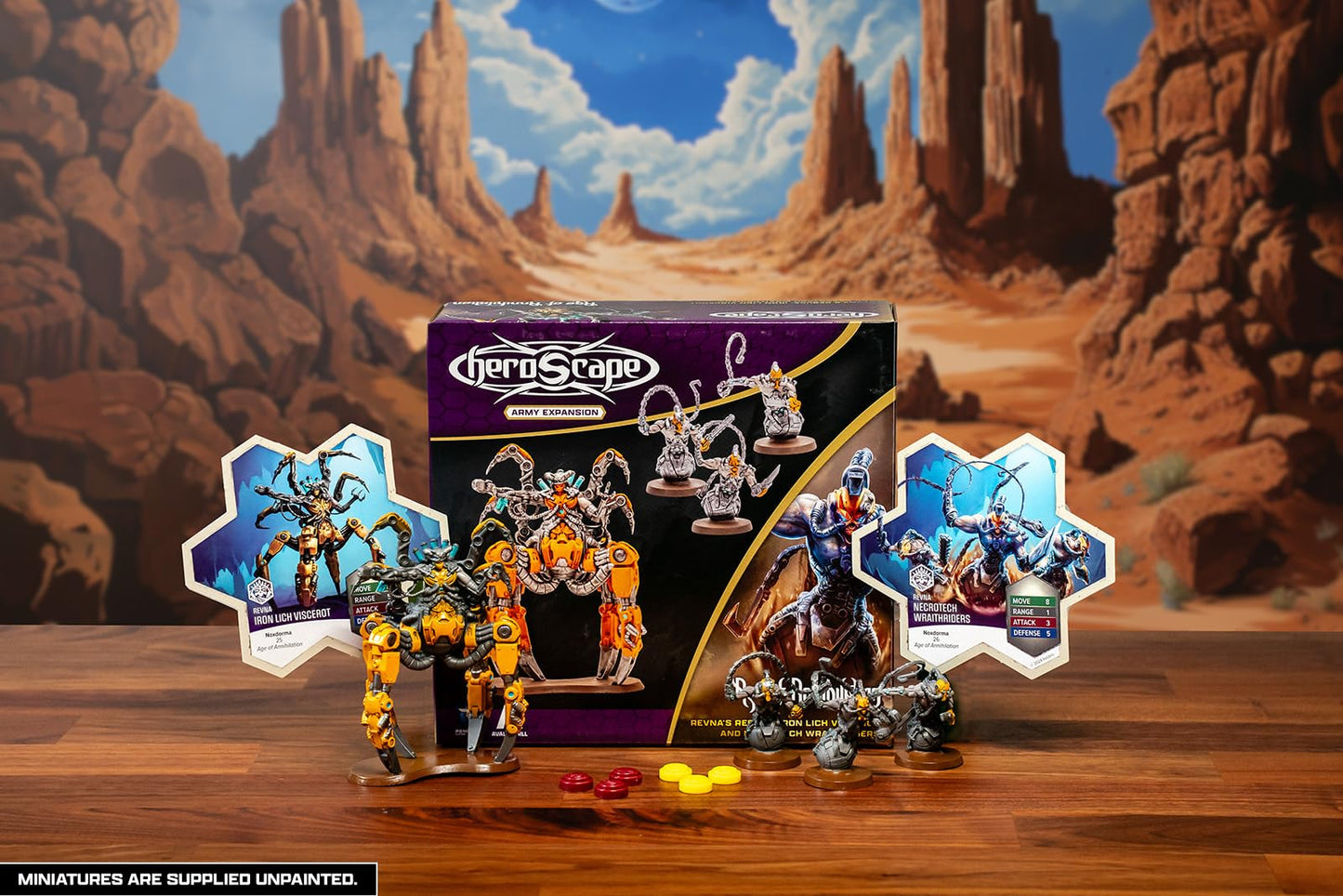Renegade Heroscape Revna’s Rebuke: Iron Lich Viscerot & Necrotech Wraithriders Army Expansion — 4 Miniatures