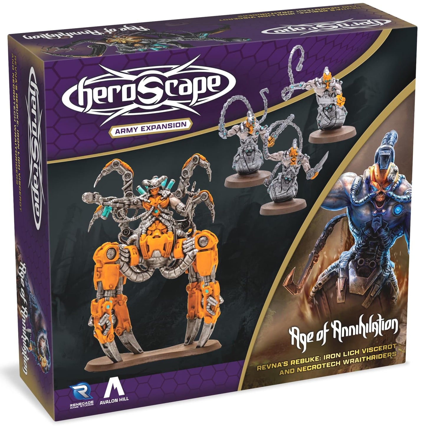 Renegade Heroscape Revna’s Rebuke: Iron Lich Viscerot & Necrotech Wraithriders Army Expansion — 4 Miniatures