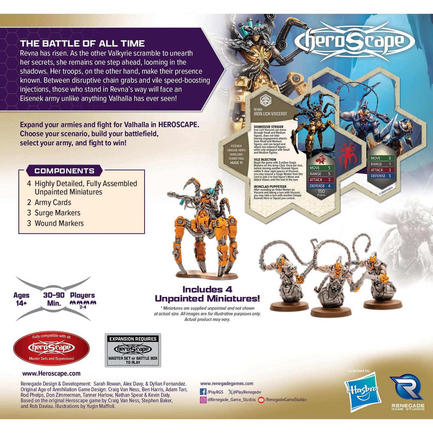 Renegade Heroscape Revna’s Rebuke: Iron Lich Viscerot & Necrotech Wraithriders Army Expansion — 4 Miniatures