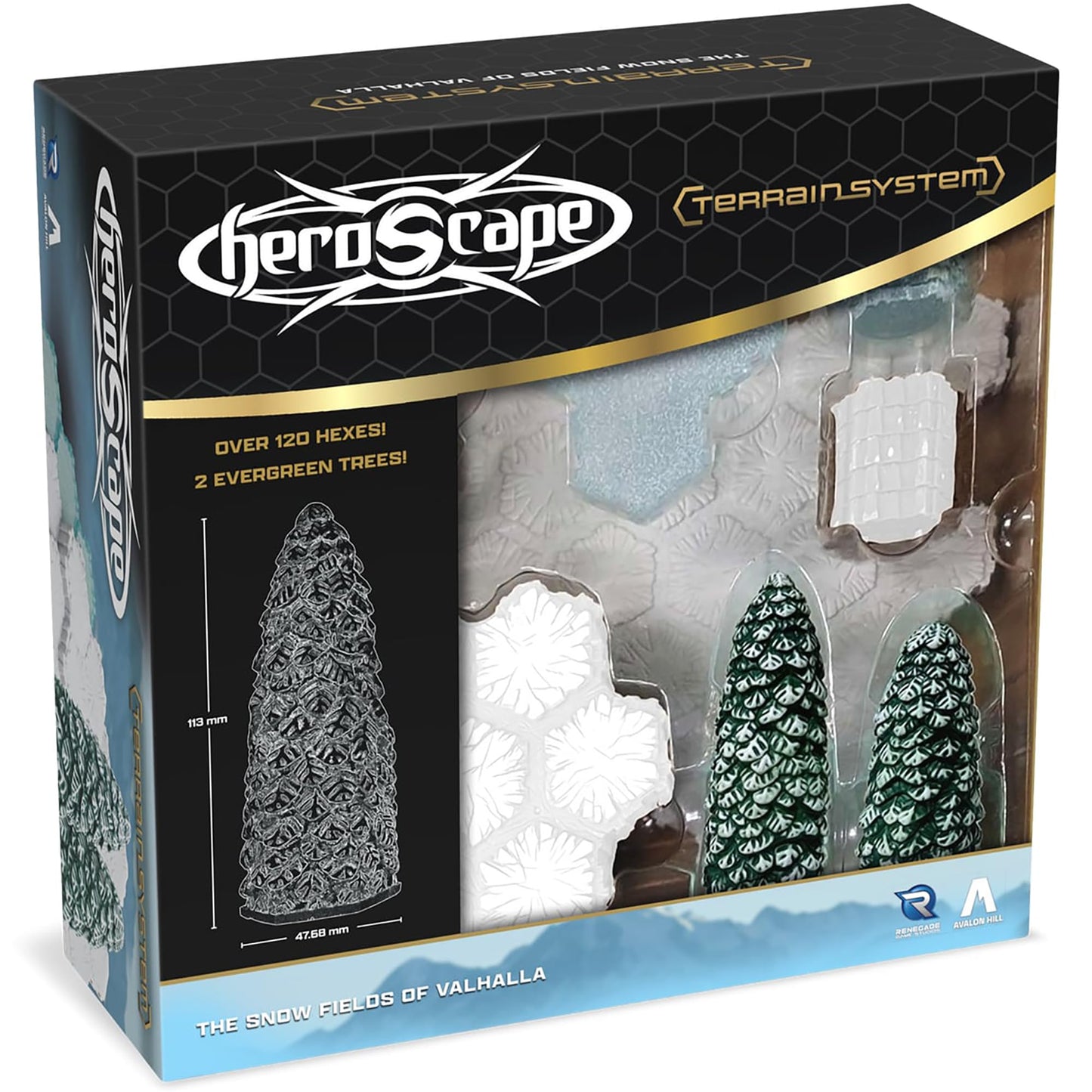 Renegade Games: Heroscape Snow Fields of Valhalla Terrain Expansion – 36 Hex-Tiles, 2 Evergreen Trees, Universal Compatibility
