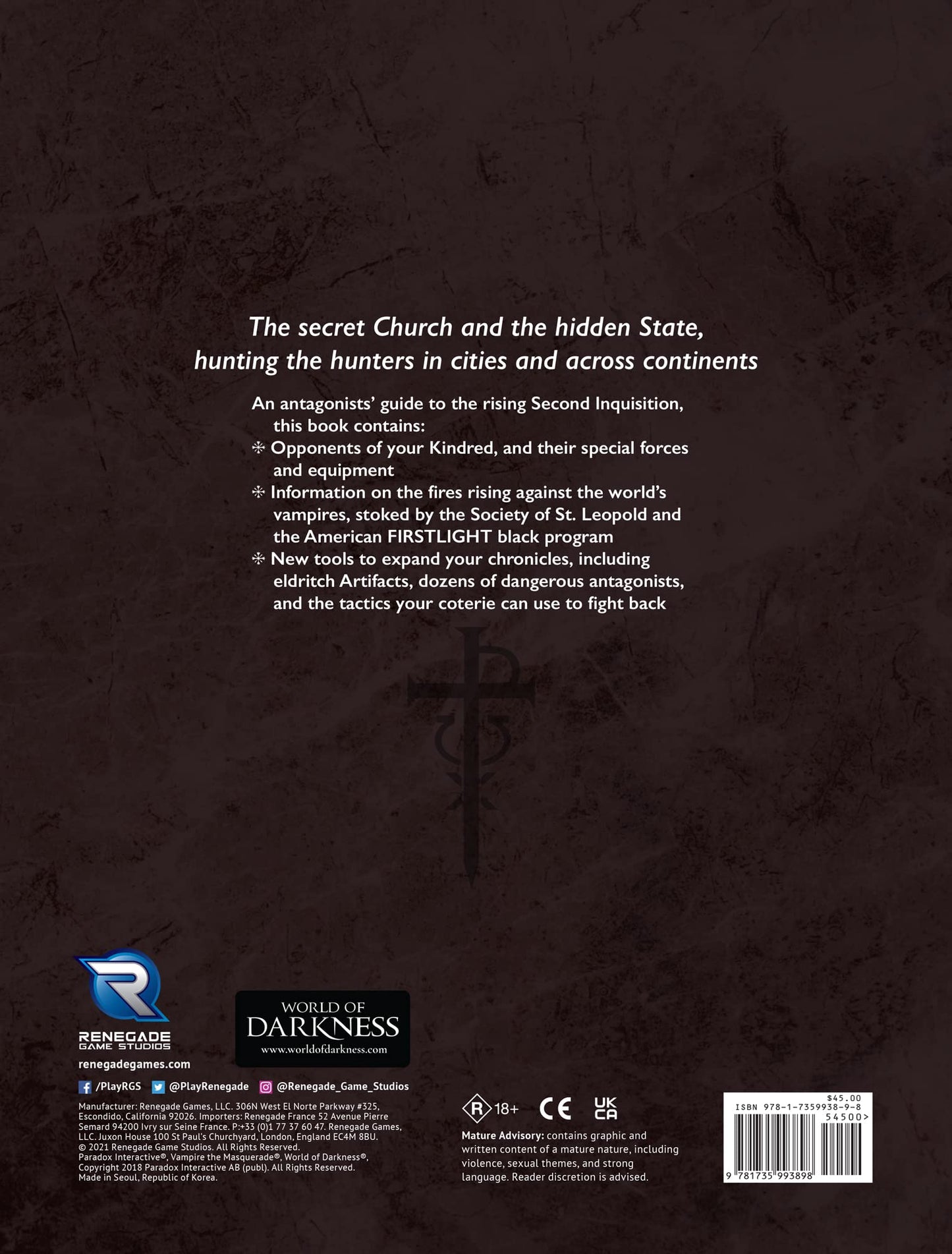 Renegade Game Studios Vampire: The Masquerade 5e – Second Inquisition Supplement (18+)
