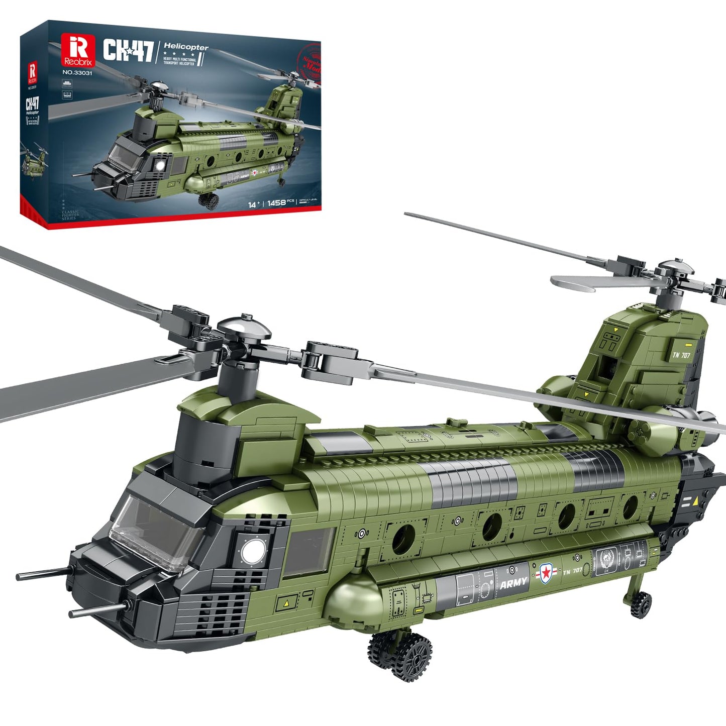 Reobrix CH-47 Helicopter Building Set | Military Model Kit for Display & Collecting