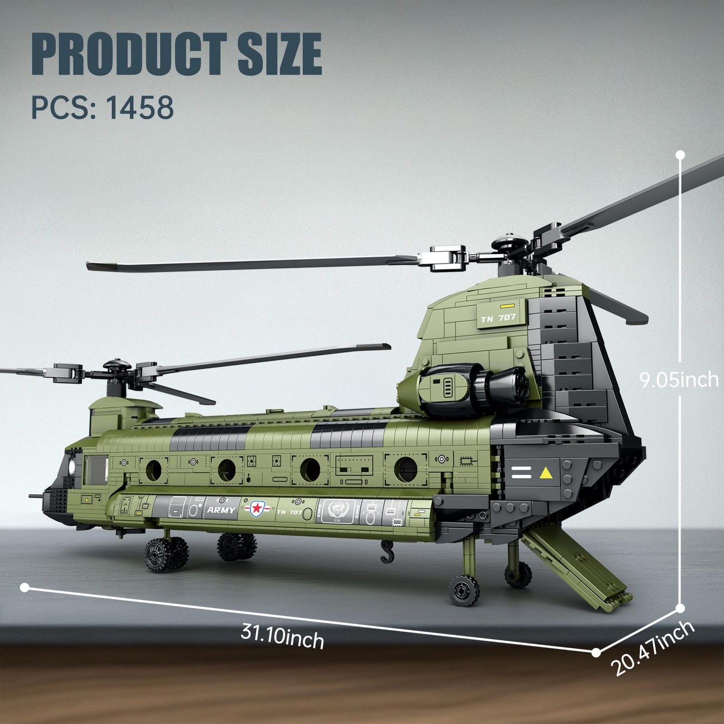 Reobrix CH-47 Helicopter Building Set | Military Model Kit for Display & Collecting