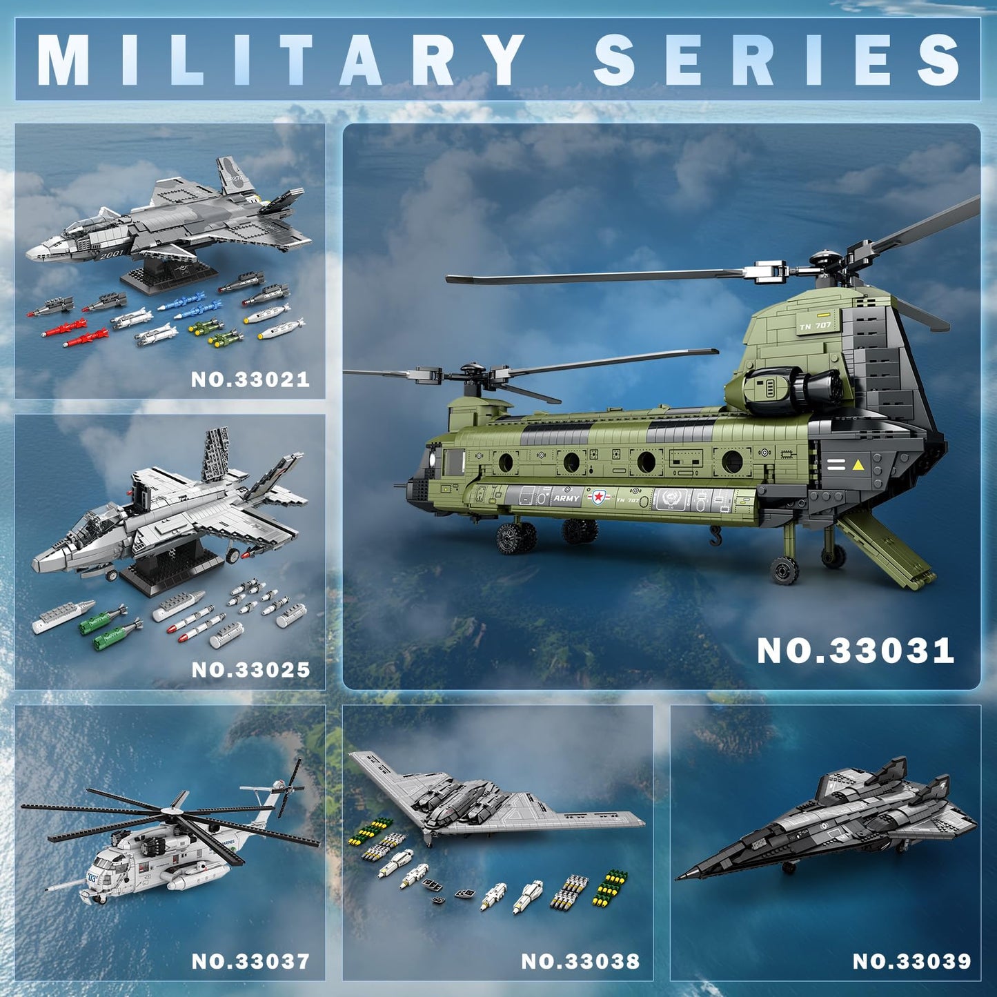 Reobrix CH-47 Helicopter Building Set | Military Model Kit for Display & Collecting