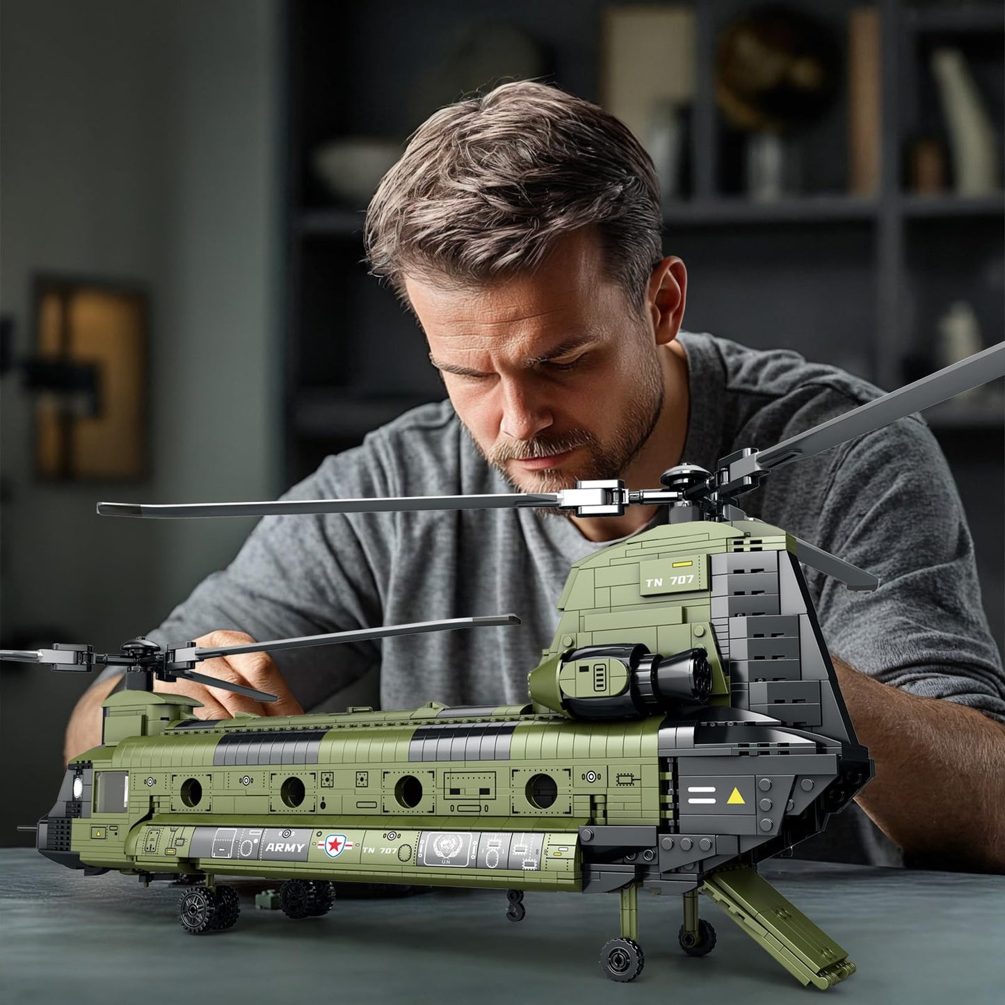 Reobrix CH-47 Helicopter Building Set | Military Model Kit for Display & Collecting