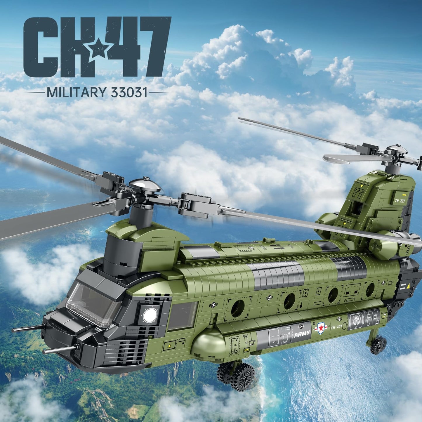 Reobrix CH-47 Helicopter Building Set | Military Model Kit for Display & Collecting