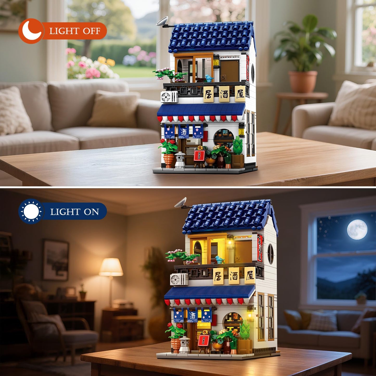 Reobrix Japanese Izakaya Shop Building Blocks 66502 | 2-in-1 Lighting Set