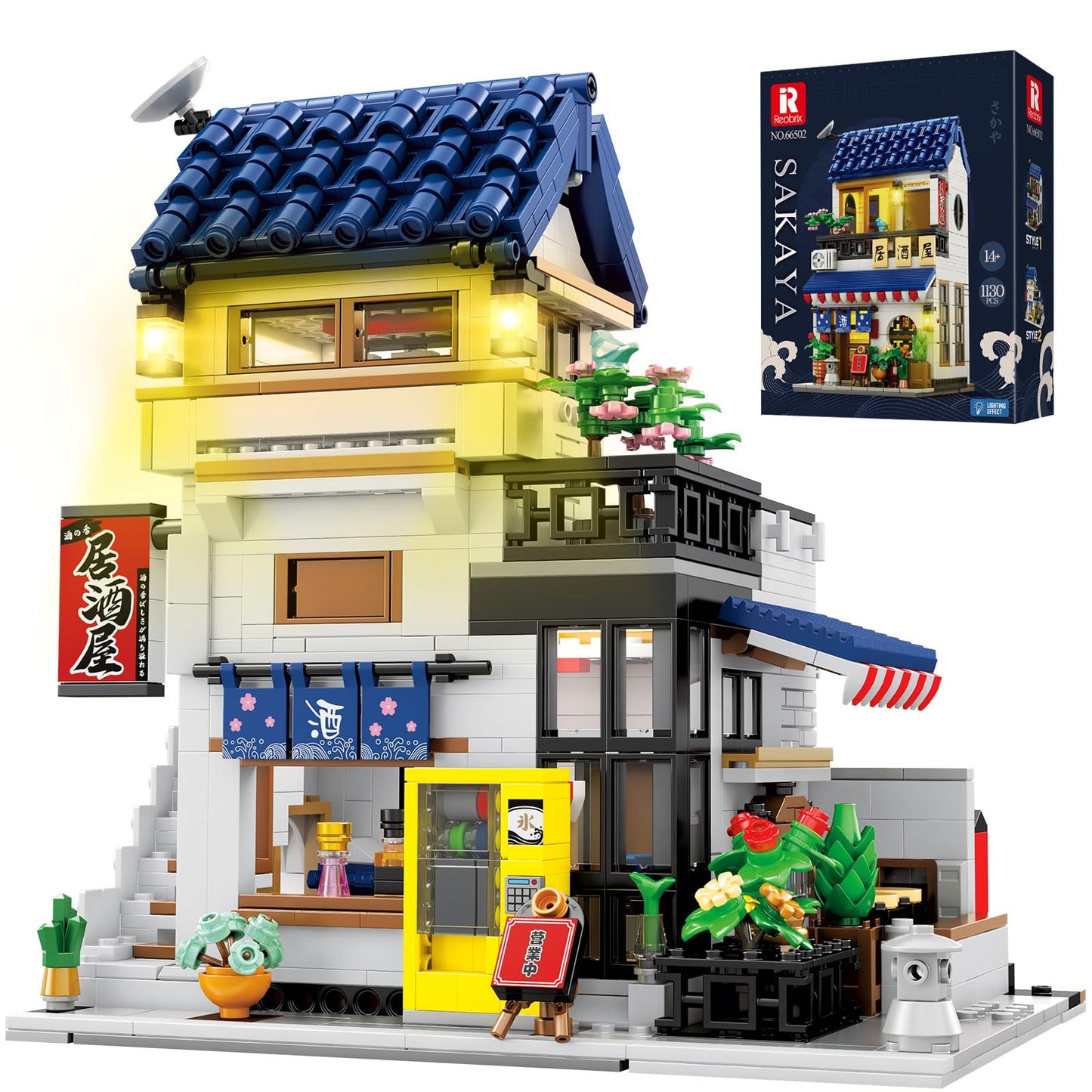 Reobrix Japanese Izakaya Shop Building Blocks 66502 | 2-in-1 Lighting Set
