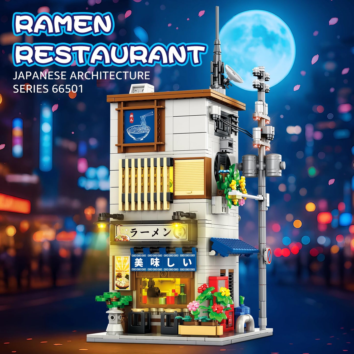 Reobrix Japanese Ramen Shop Building Blocks 66501 – 2-in-1 Lighted Street View Kit