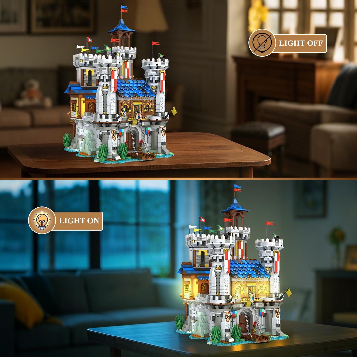 Reobrix Medieval Castle Building Set with Light – Street View Model 66006 for Adults
