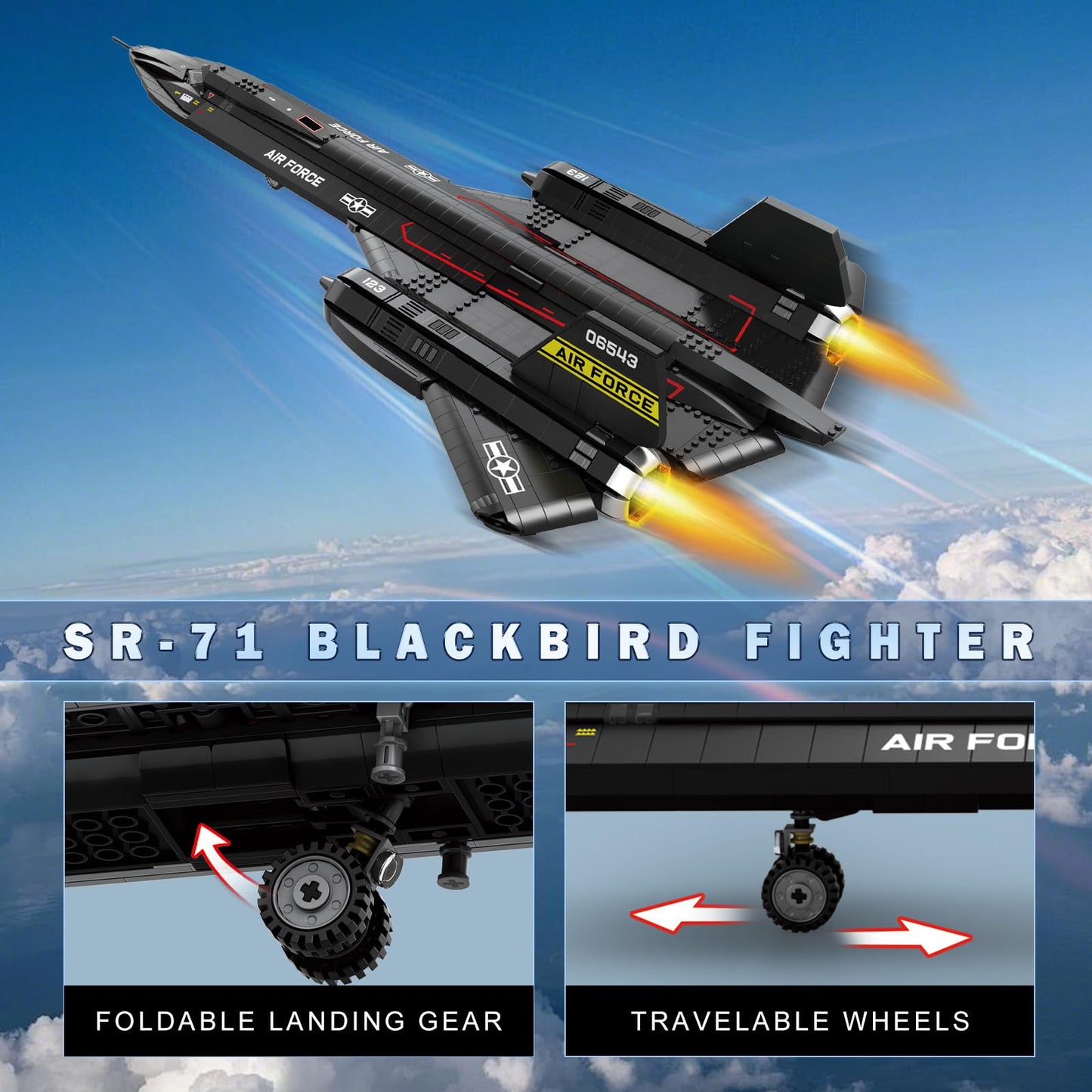 Reobrix SR-71 Blackbird Building Set | 1,733-Piece Military Aircraft Model for Display and Collecting
