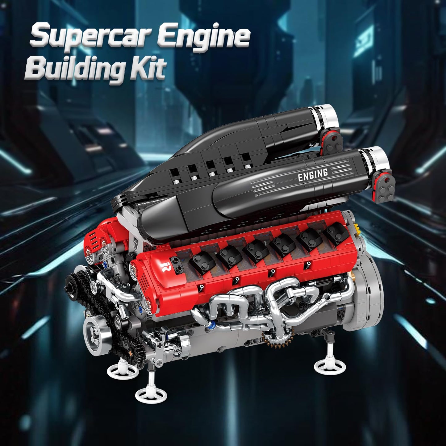 Reobrix V12 Engine Building Kit for Adults | 65° V-Angle Supercar Model with Motor