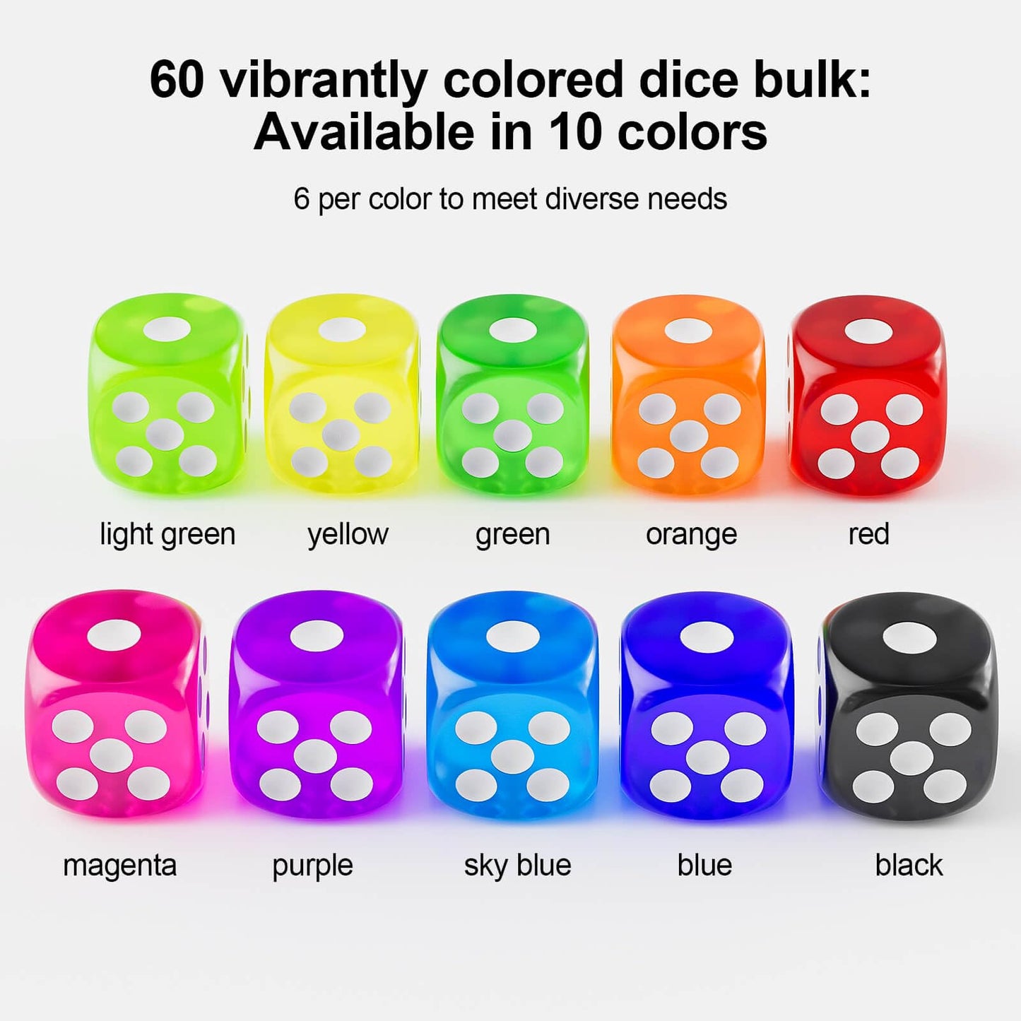Rerdeim 60-Piece Dice Set – 16mm Colorful Bulk Dice for Classroom & Games