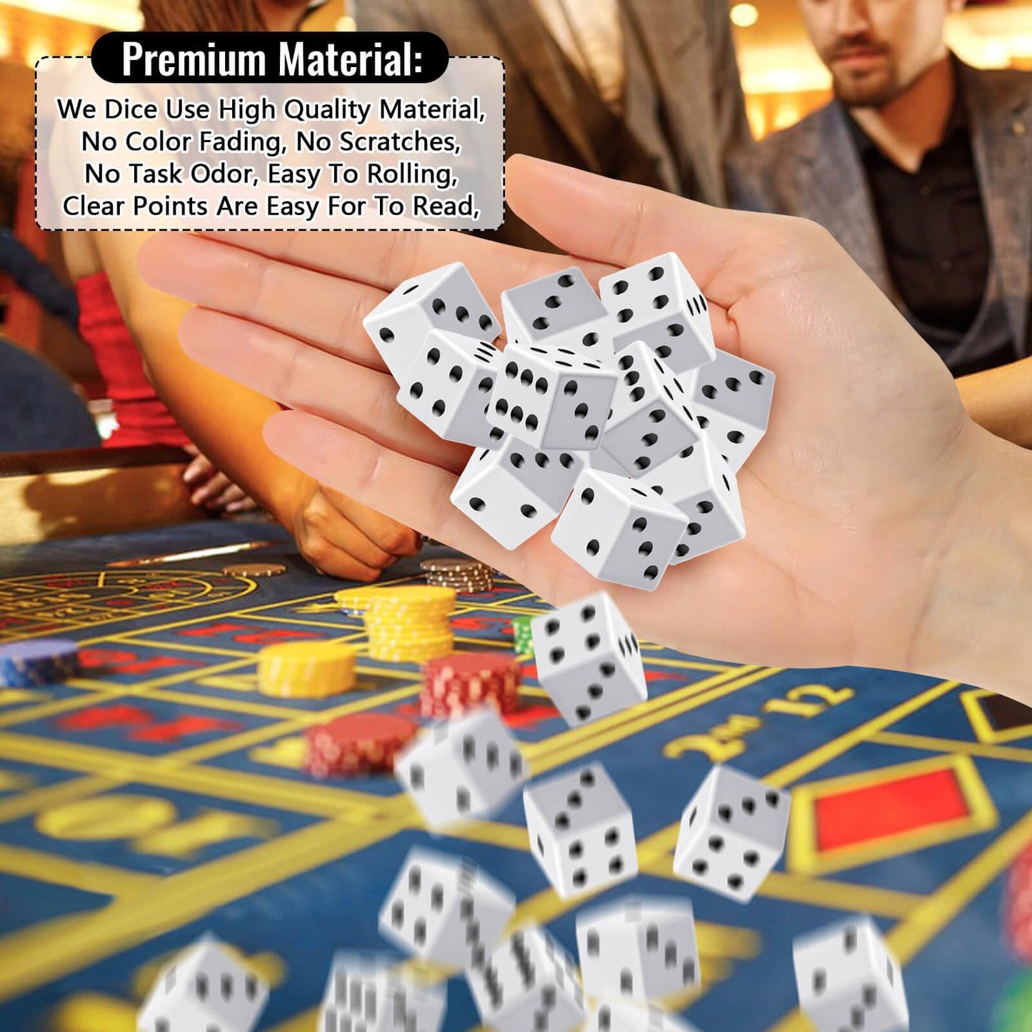 Rerdeim 60-Piece 16mm White Opaque Dice Set – Durable Acrylic Six-Sided Dice for Games & Classroom