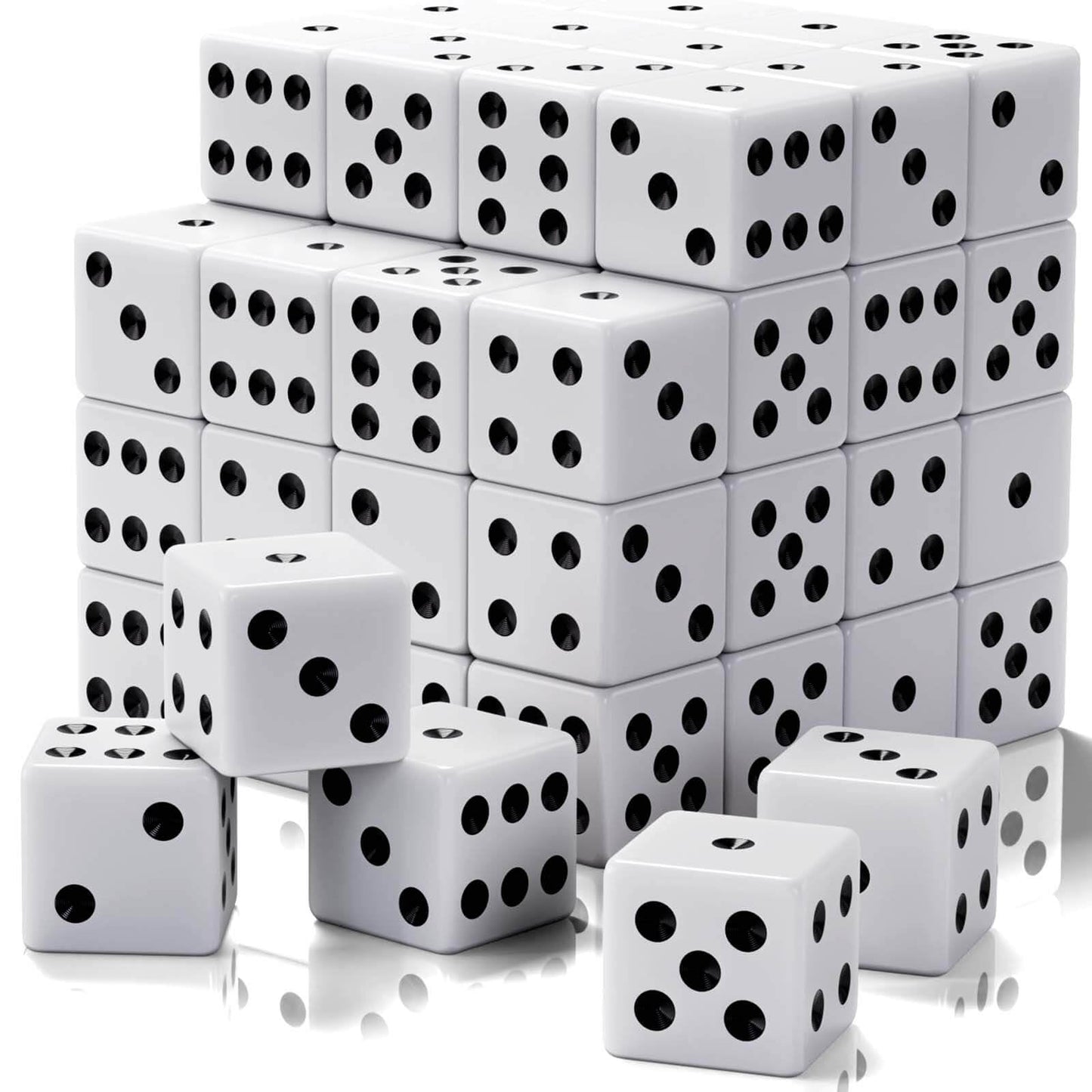 Rerdeim 60-Piece 16mm White Opaque Dice Set – Durable Acrylic Six-Sided Dice for Games & Classroom