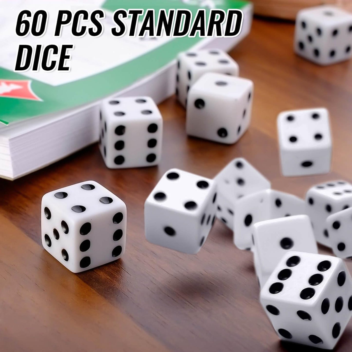 Rerdeim 60-Piece 16mm White Opaque Dice Set – Durable Acrylic Six-Sided Dice for Games & Classroom