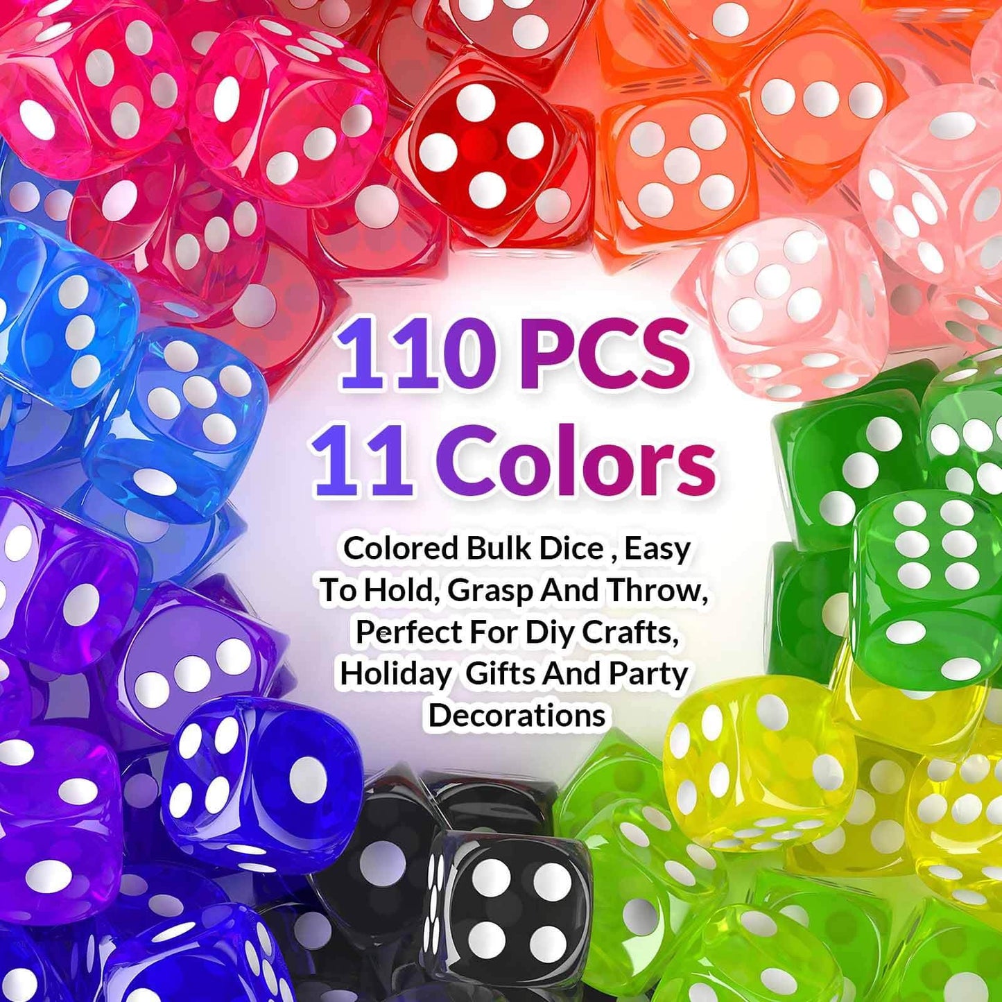 Rerdeim 110 Pieces Dice Set – 11-Color Bulk Dice, 14 mm Six-Sided Dice for Classroom and Games