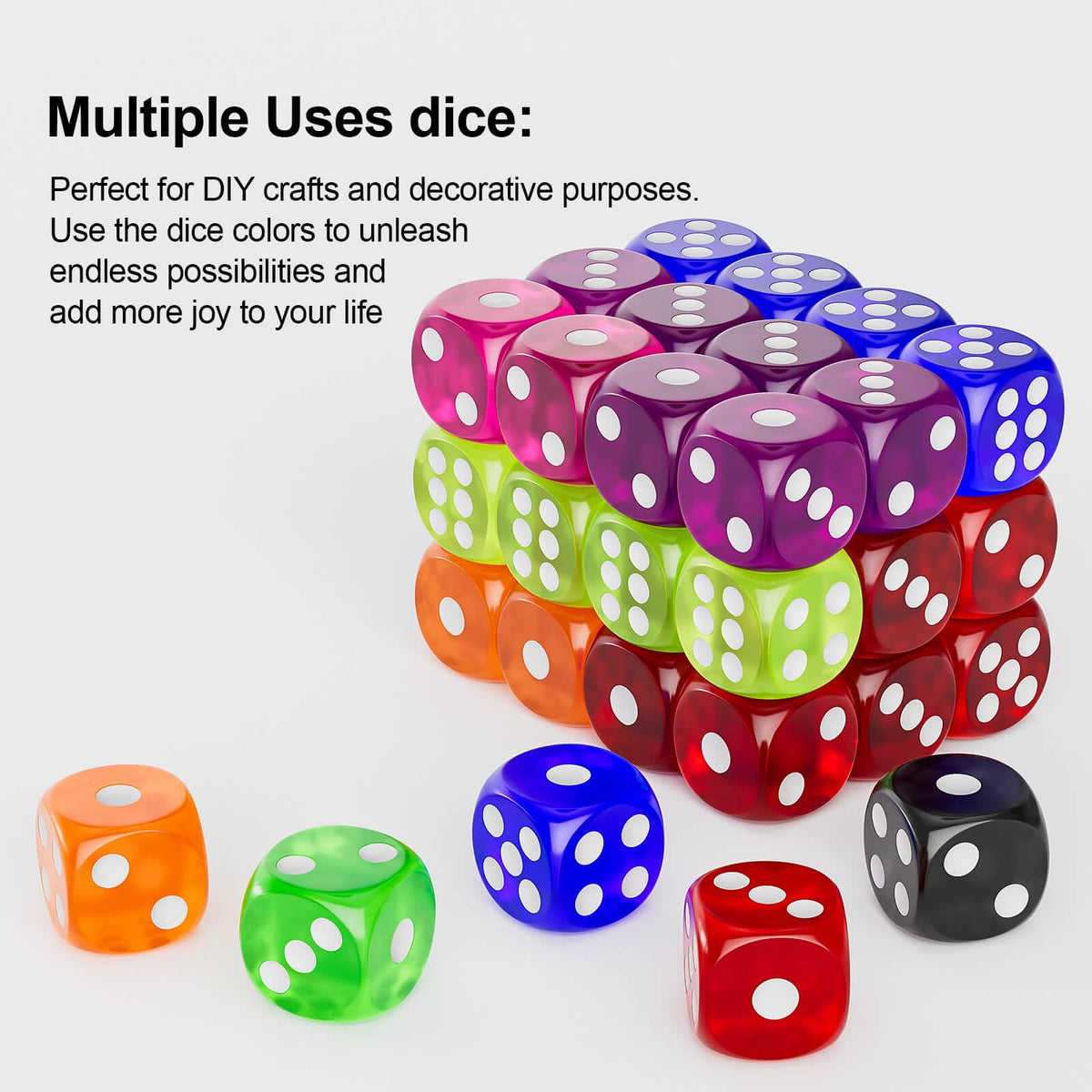 Rerdeim 60-Piece Dice Set – 16mm Colorful Bulk Dice for Classroom & Games