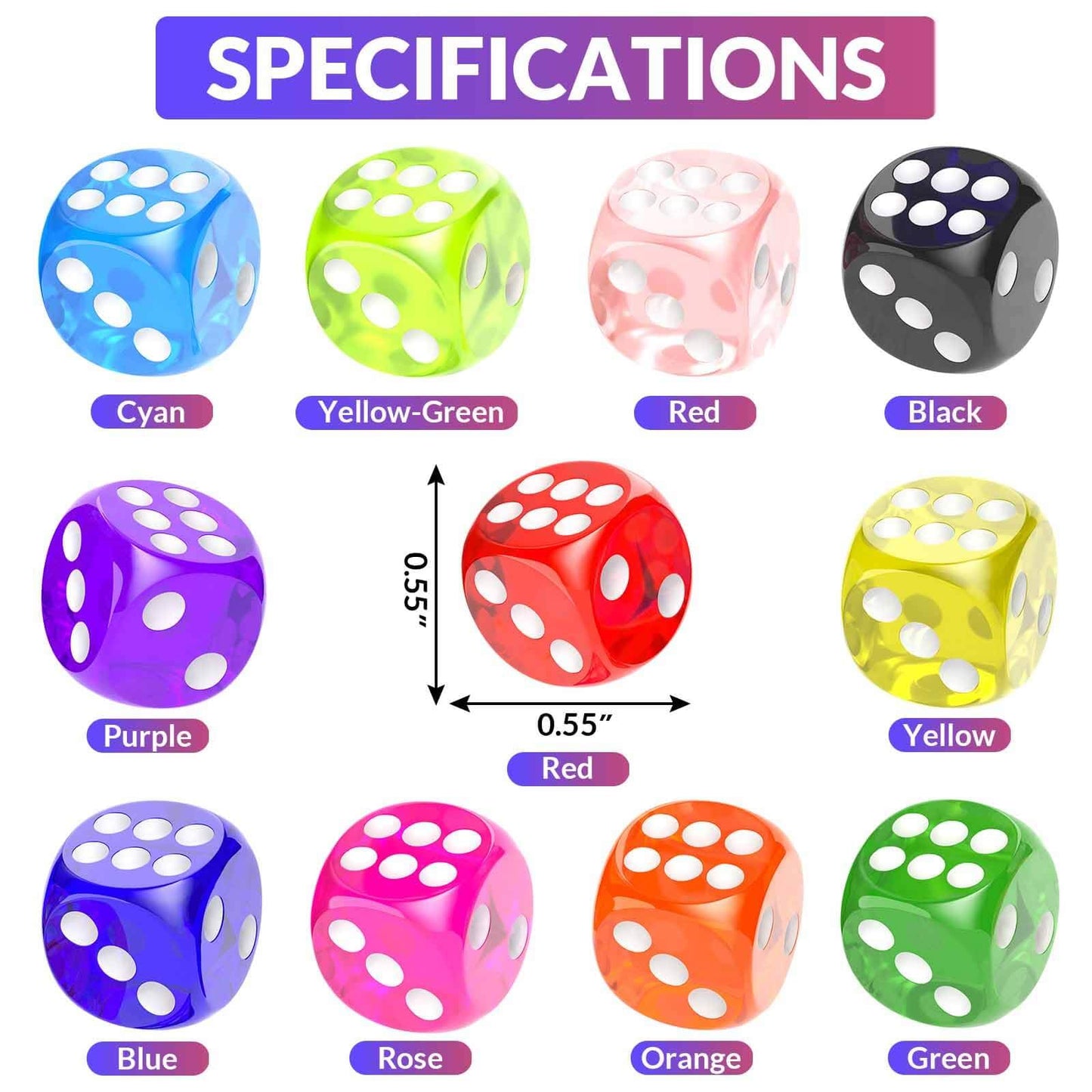 Rerdeim 110 Pieces Dice Set – 11-Color Bulk Dice, 14 mm Six-Sided Dice for Classroom and Games