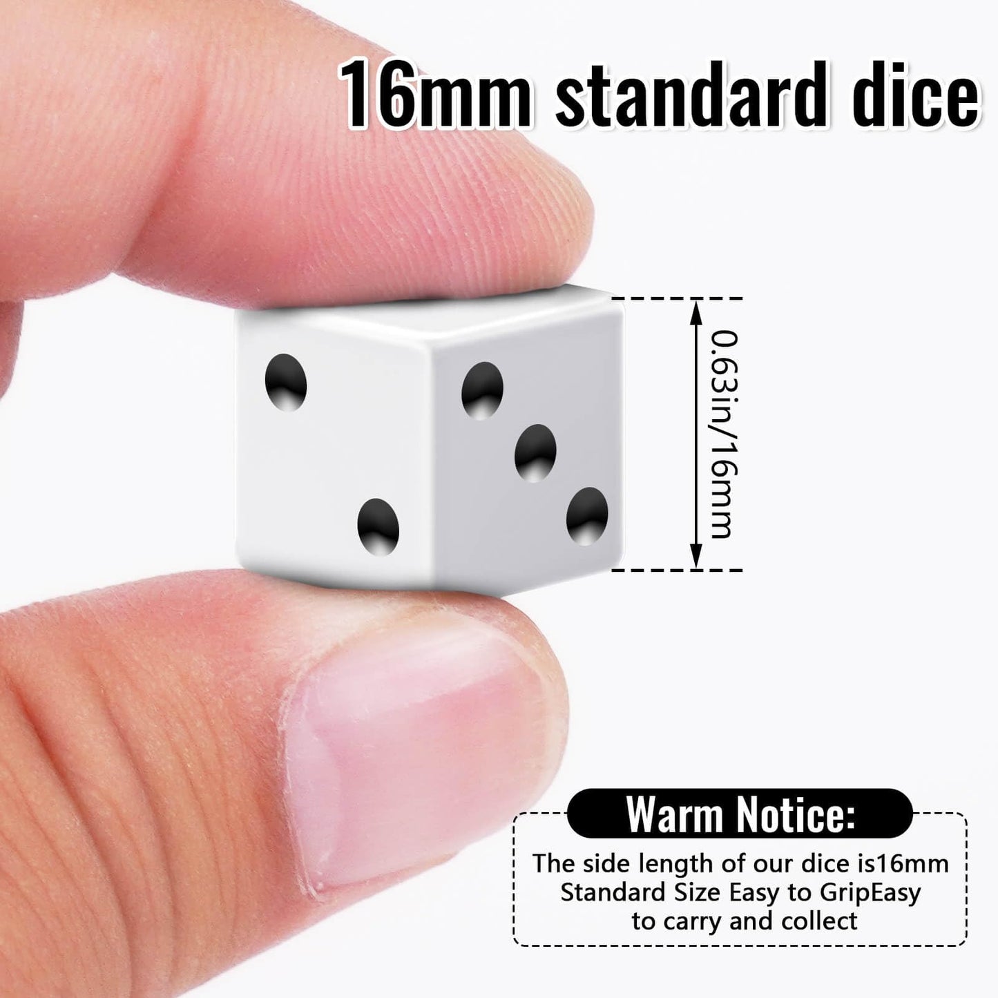 Rerdeim 60-Piece 16mm White Opaque Dice Set – Durable Acrylic Six-Sided Dice for Games & Classroom
