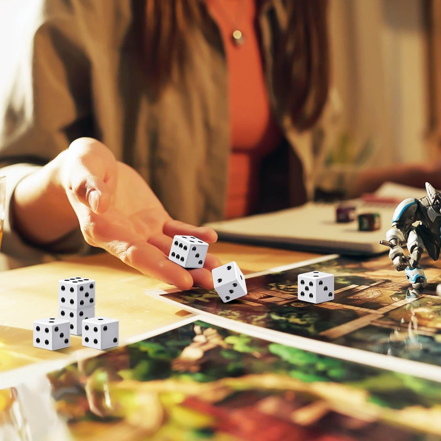 Rerdeim 60-Piece 16mm White Opaque Dice Set – Durable Acrylic Six-Sided Dice for Games & Classroom