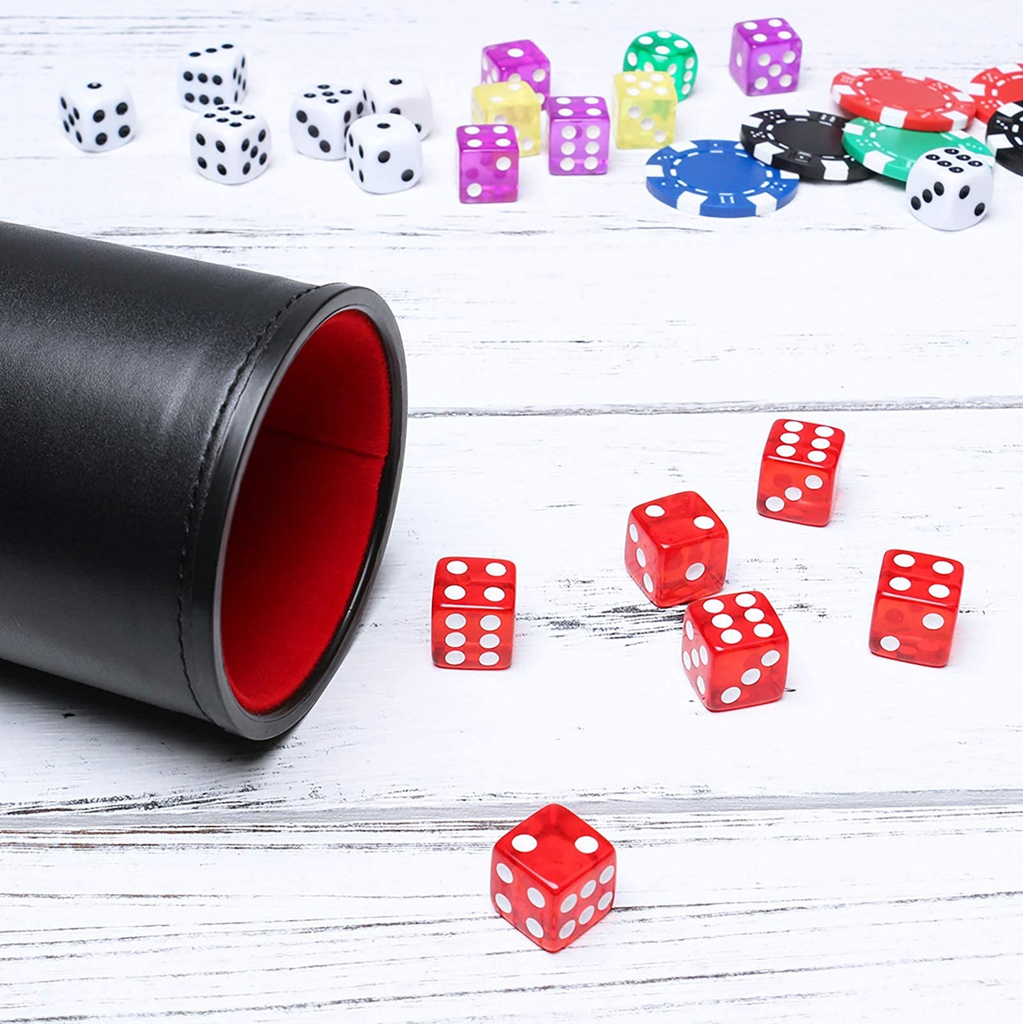 RERIVER Leatherette Dice Cup Set – Red Velvet Interior, Quiet Shake, 6 Red D6 Dice