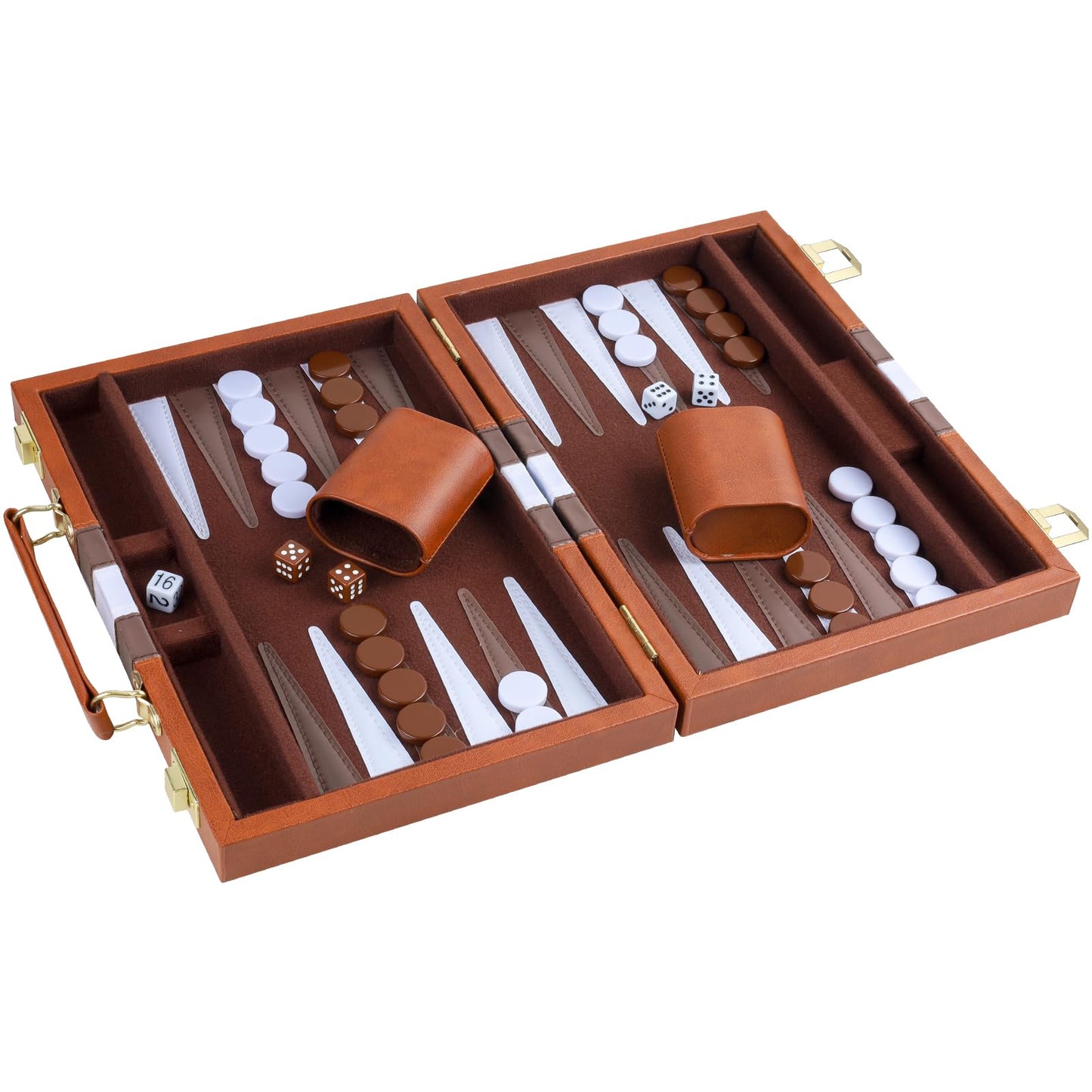 RERIVER Backgammon Set – 18-Inch Brown PU Leather Case, 2-Player Travel Board Game