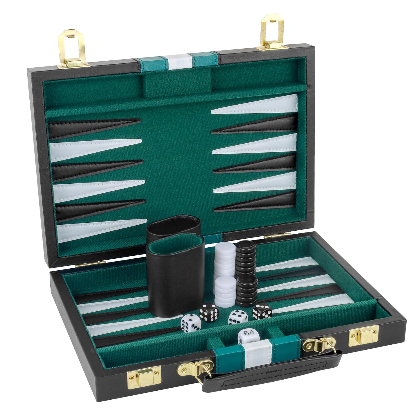 RERIVER Backgammon Set 11-Inch – Portable 2-Player Travel Board Game in Green (Black PU Case)