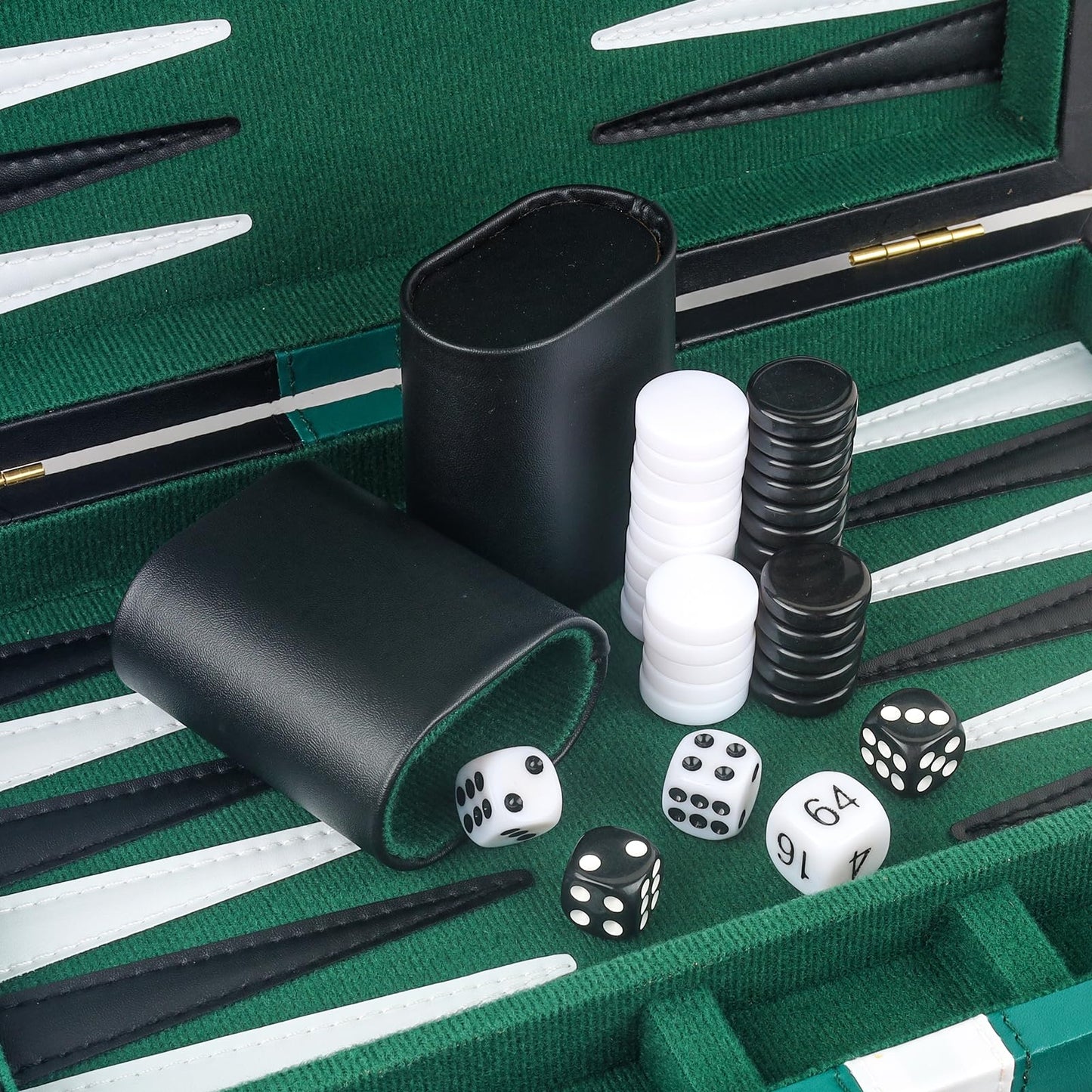 RERIVER Backgammon Set 11-Inch – Portable 2-Player Travel Board Game in Green (Black PU Case)