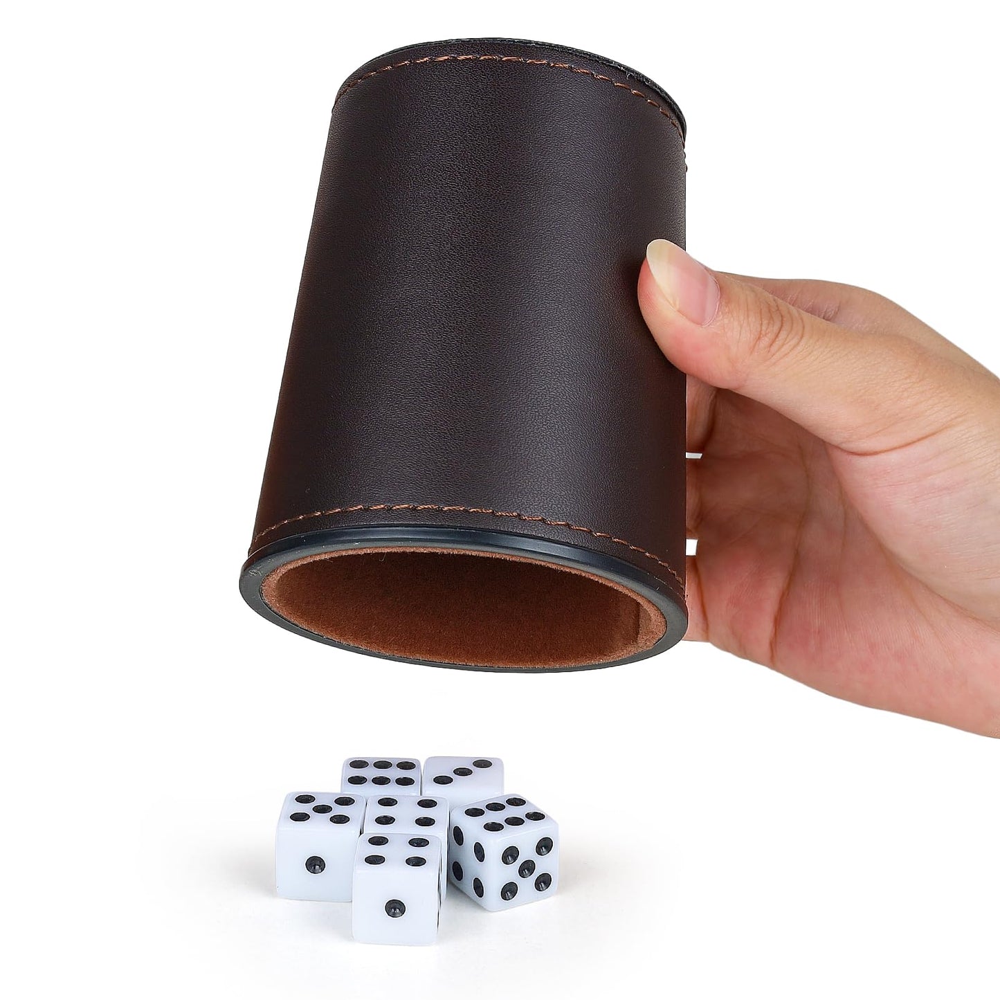 RERIVER Felt-Lined PU Leather Dice Cup Set – 6 Quiet Cups + 36 Dice for Game Nights