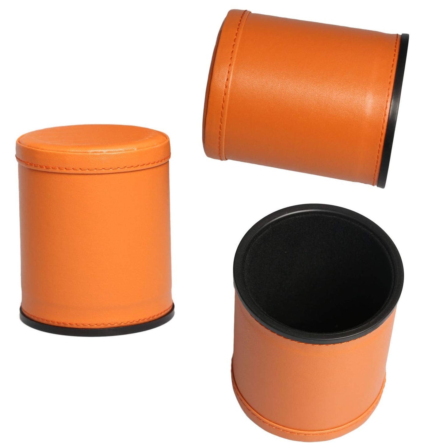RERIVER Felt-Lined Dice Cup Set (Orange Leatherette) – 5 Dice, Quiet Shake for Farkle & Yahtzee