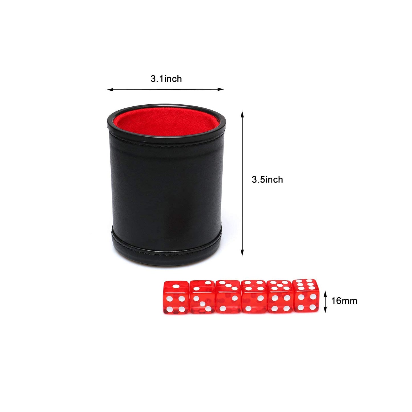 RERIVER Leatherette Dice Cup Set – Red Velvet Interior, Quiet Shake, 6 Red D6 Dice