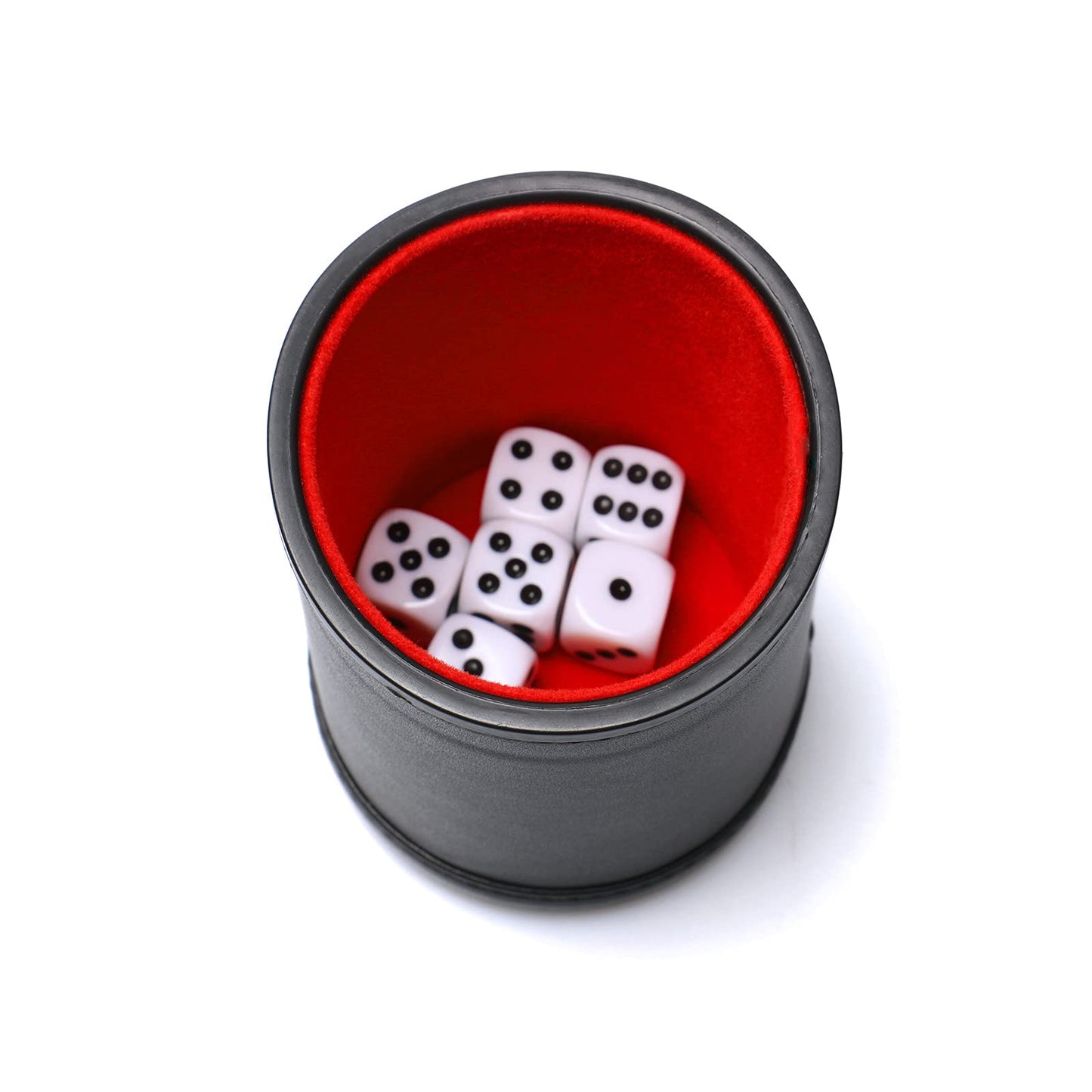 RERIVER Felt Lined PU Leather Dice Cup Set with 6 Dice – Black