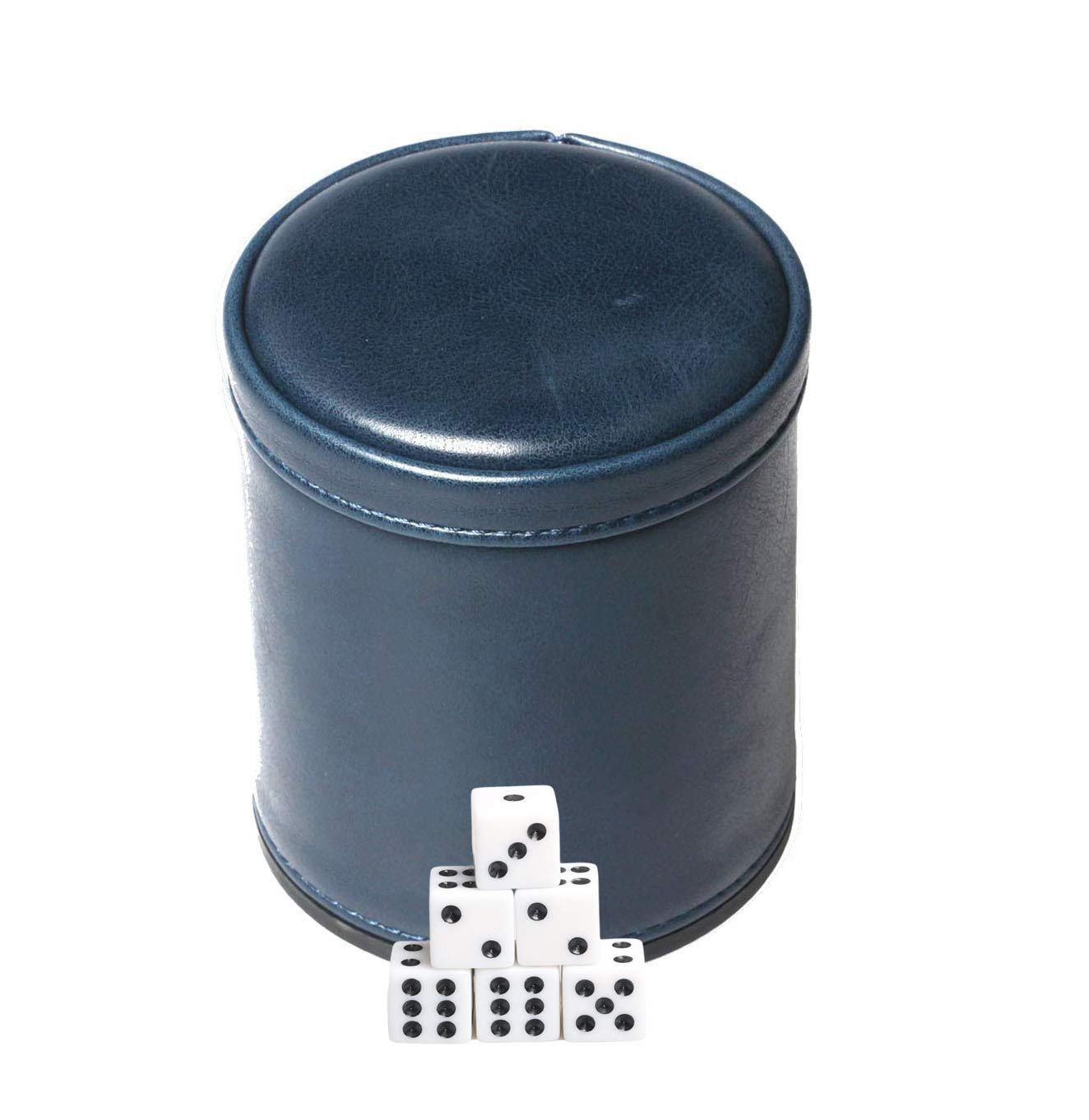 RERIVER Navy Leatherette Dice Cup Set – Quiet Felt-Lined, 6 Dice, for Farkle, Yahtzee & Liar's Dice