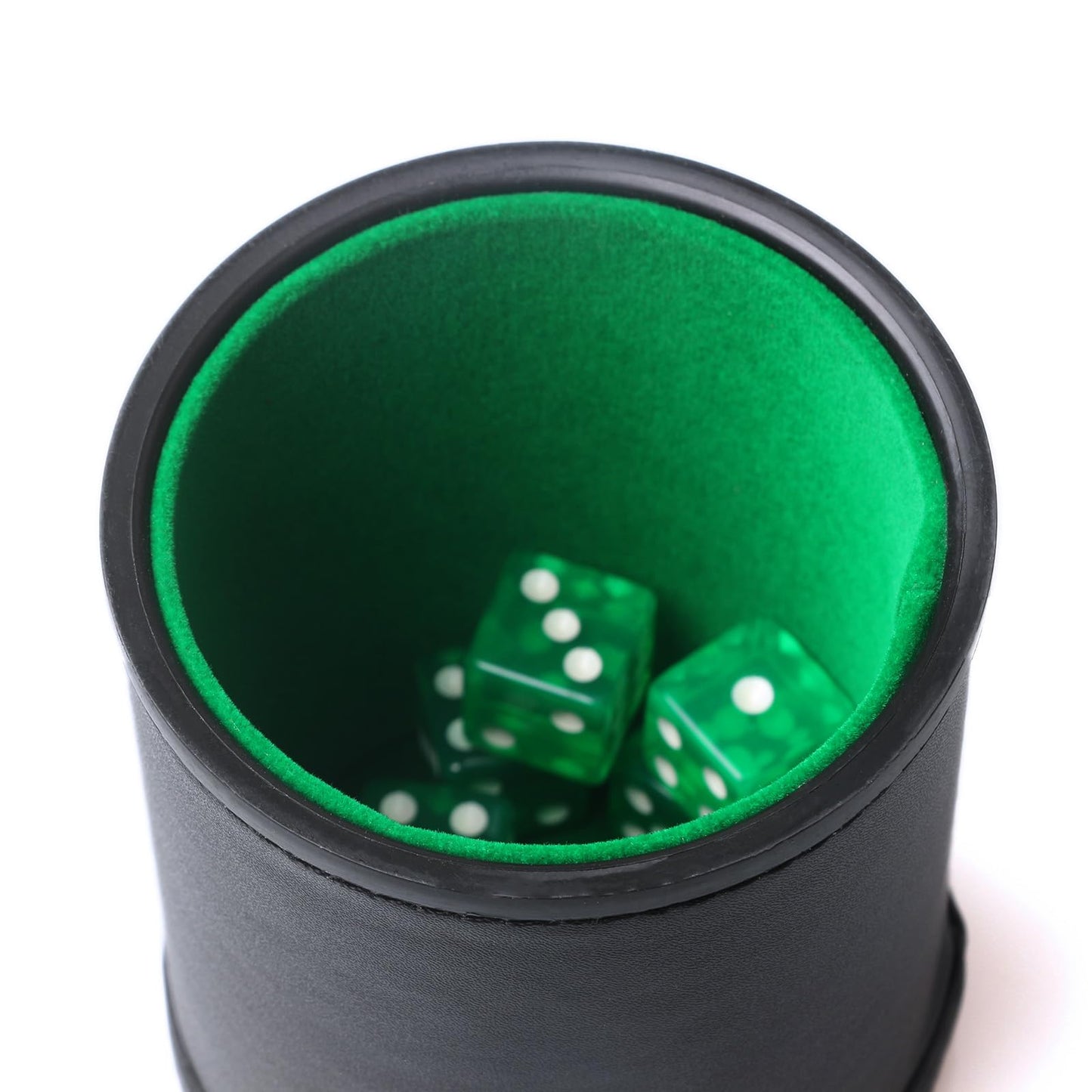RERIVER Faux Leather Dice Cup Set – Velvet Interior, 6 Green D6 Dice