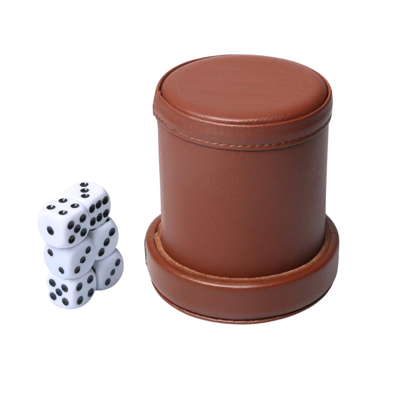 RERIVER PU Leather Dice Cup Set with Lid – Dark Brown Felt-Lined Quiet Shaker, 6 Dice Included
