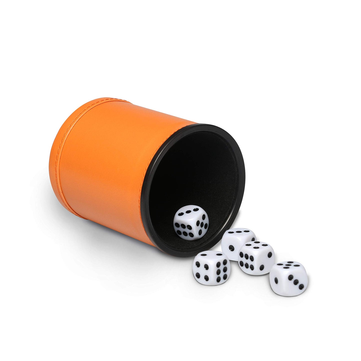 RERIVER Felt-Lined Dice Cup Set (Orange Leatherette) – 5 Dice, Quiet Shake for Farkle & Yahtzee