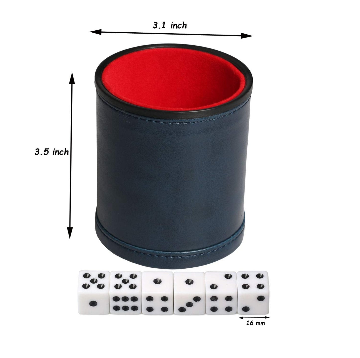 RERIVER Navy Leatherette Dice Cup Set – Quiet Felt-Lined, 6 Dice, for Farkle, Yahtzee & Liar's Dice